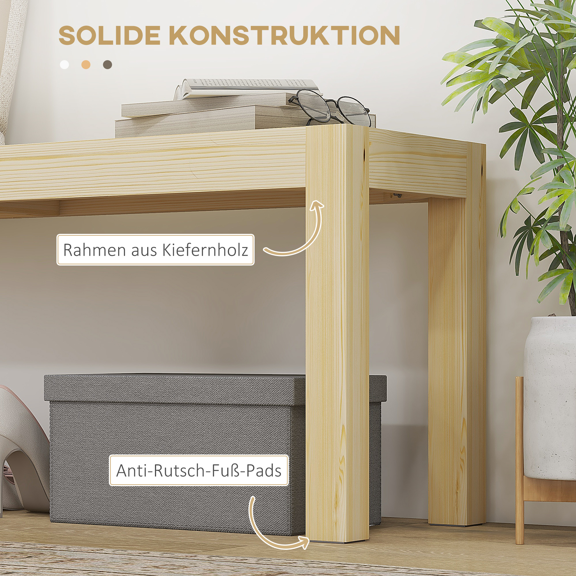 Sitzbank Holzbank Küchenbank, Massivholz, 3-Sitzerbank, 120 cm x 33 cm x 45 cm, Natur