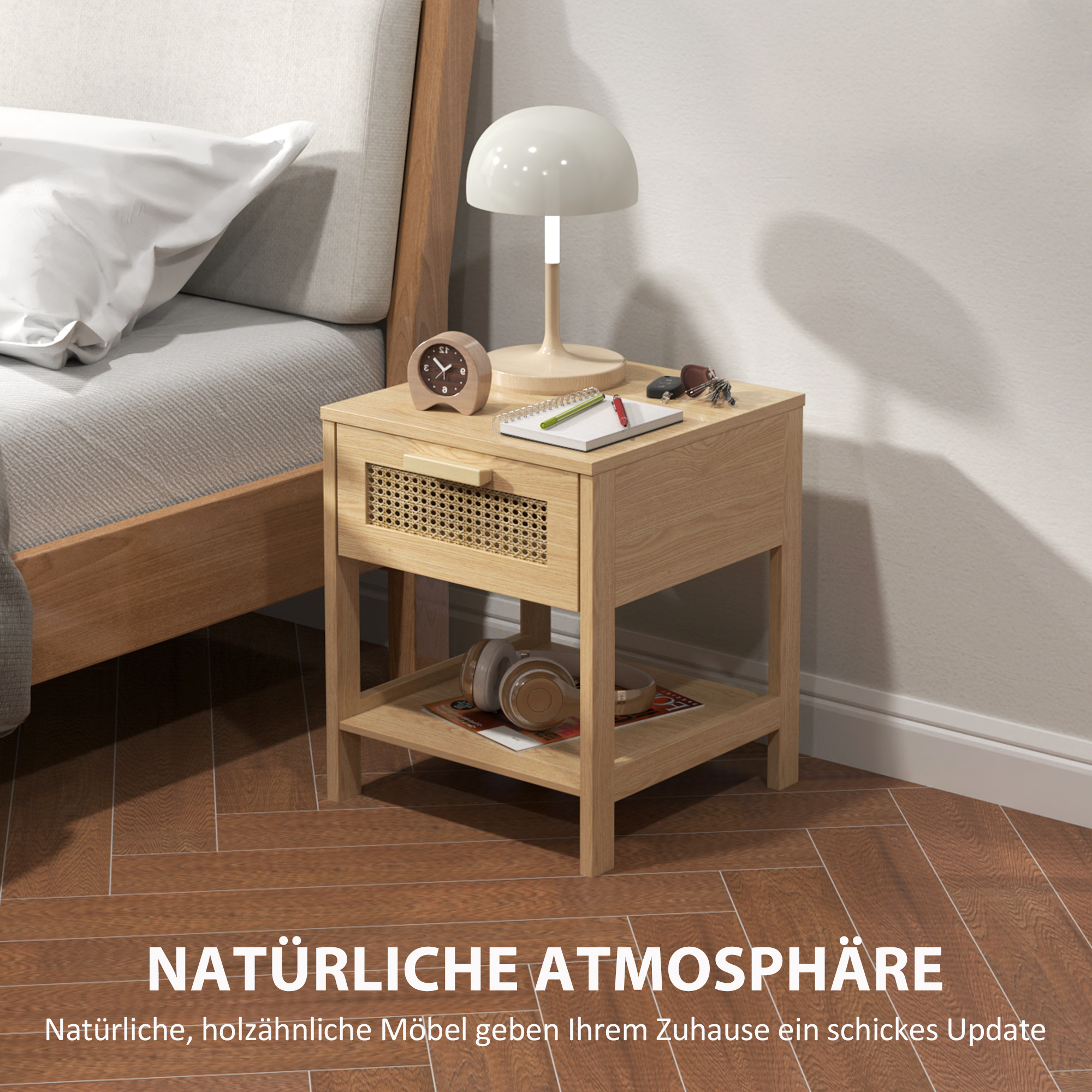 Nachttisch, Nachtschrank, Beistelltisch mit Schublade, MDF 40 x 40 x 48,4 cm