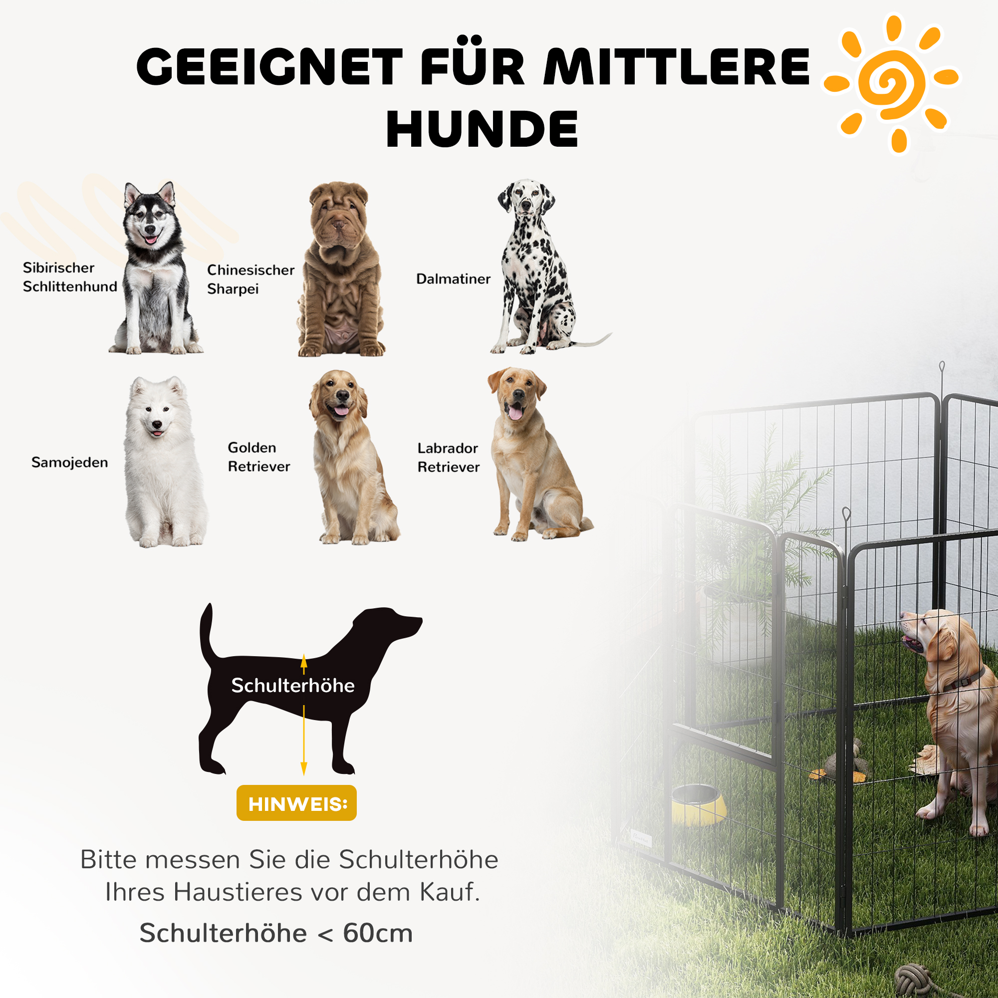 Hundezaun, Haustiergehege, 6 Paneele, Stahl, faltbar, Grau