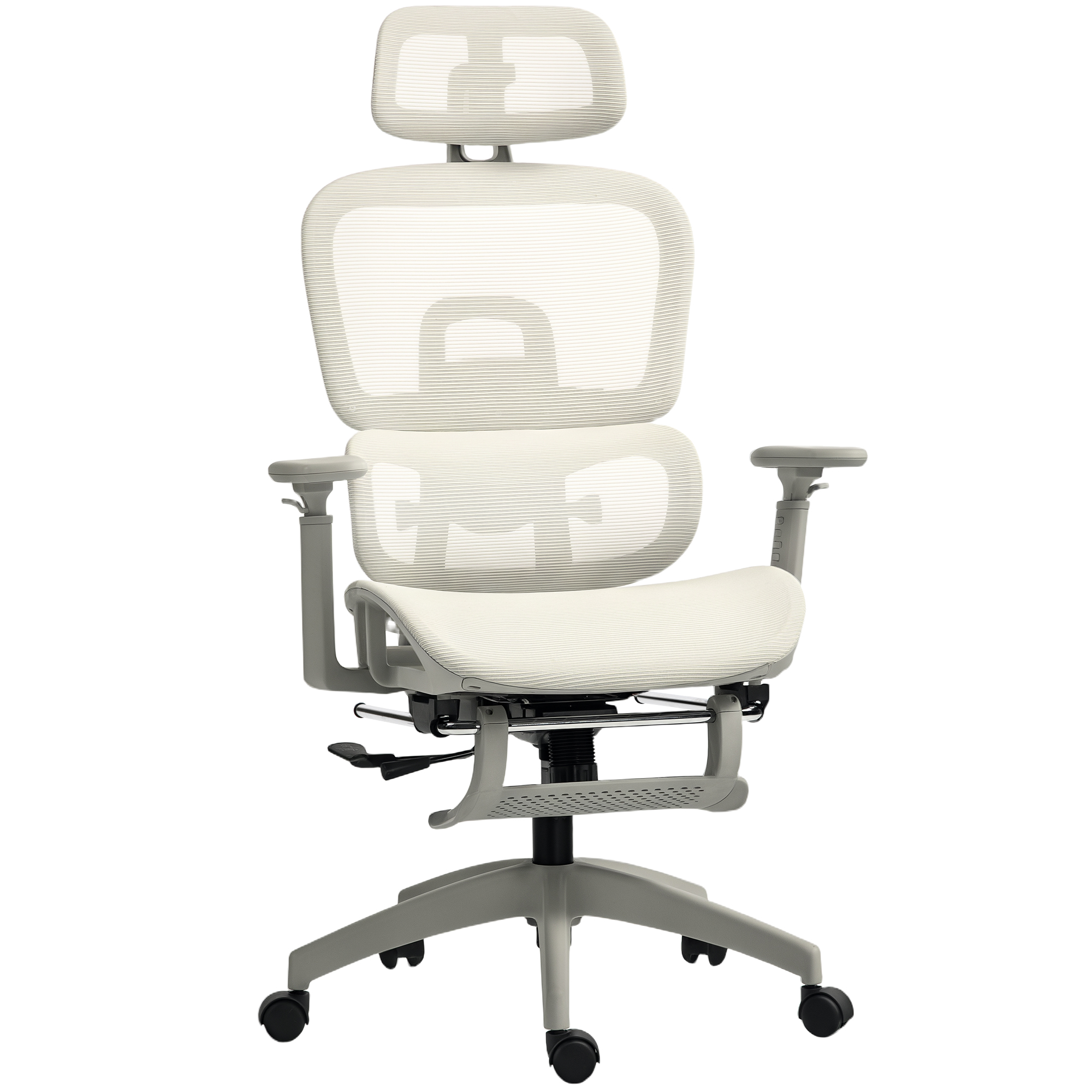 Bürostuhl, Ergonomischer Schreibtischstuhl mit Netzstoffbezug, verstellbar, rollbar, mit Armlehnen, Kopfstütze, Beige