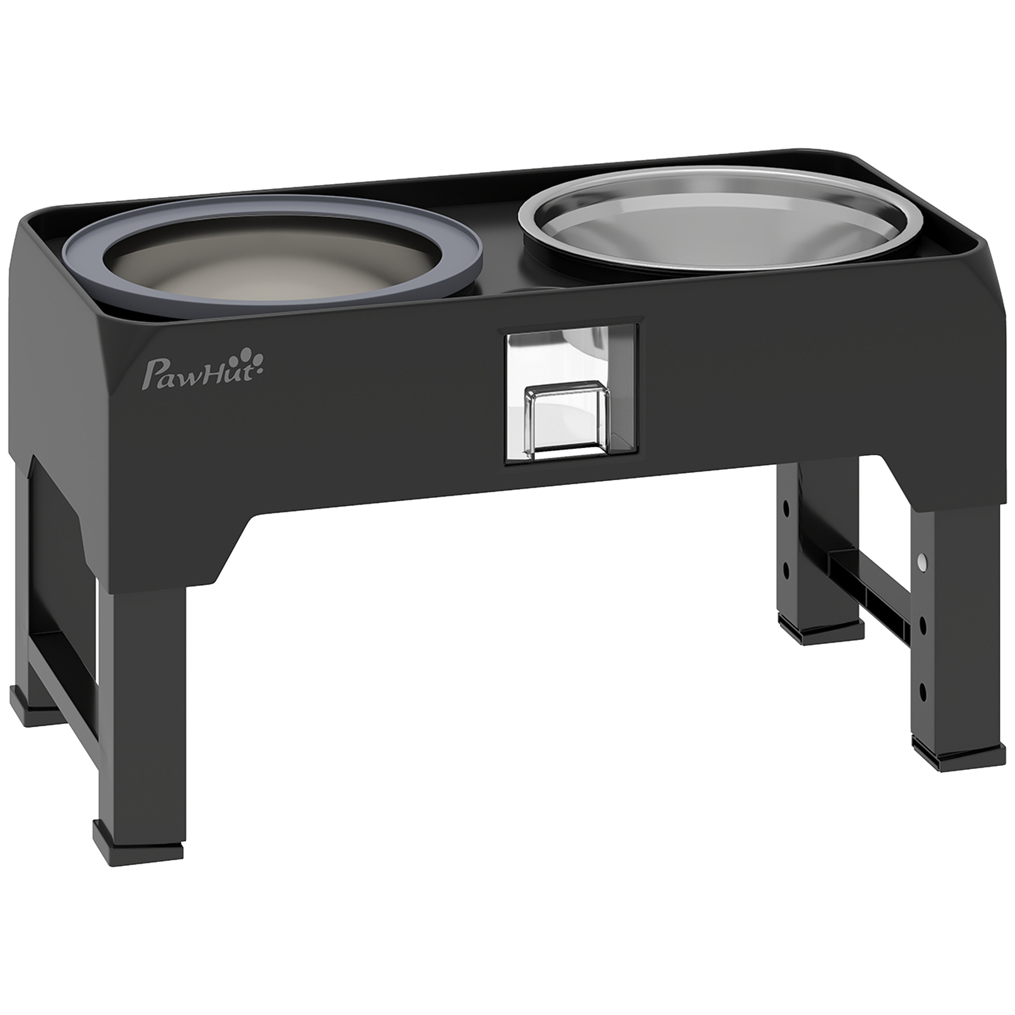 erhöhter Hundenapf Höhenverstellbar Futternapf mit Wassernapf 2 Edelstahlnäpfen für kleine bis große Hunde Schwarz