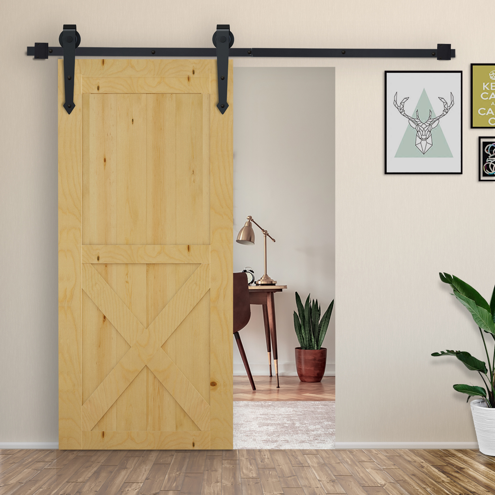 Schiebetür-Kit, rustikales Design, Kohlenstoffstahl, trägt bis zu 100 kg pro Paneel