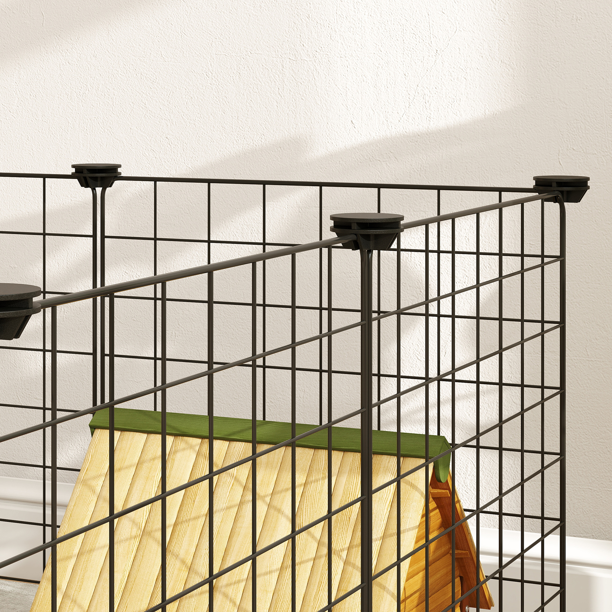 Freigehege, Freilaufgehege, Laufstall mit Metallgitter, flexibel kleintiergehege für kleintiere, umformbar Gehege für innen und außen, 106 x 73 x 36 cm, schwarz