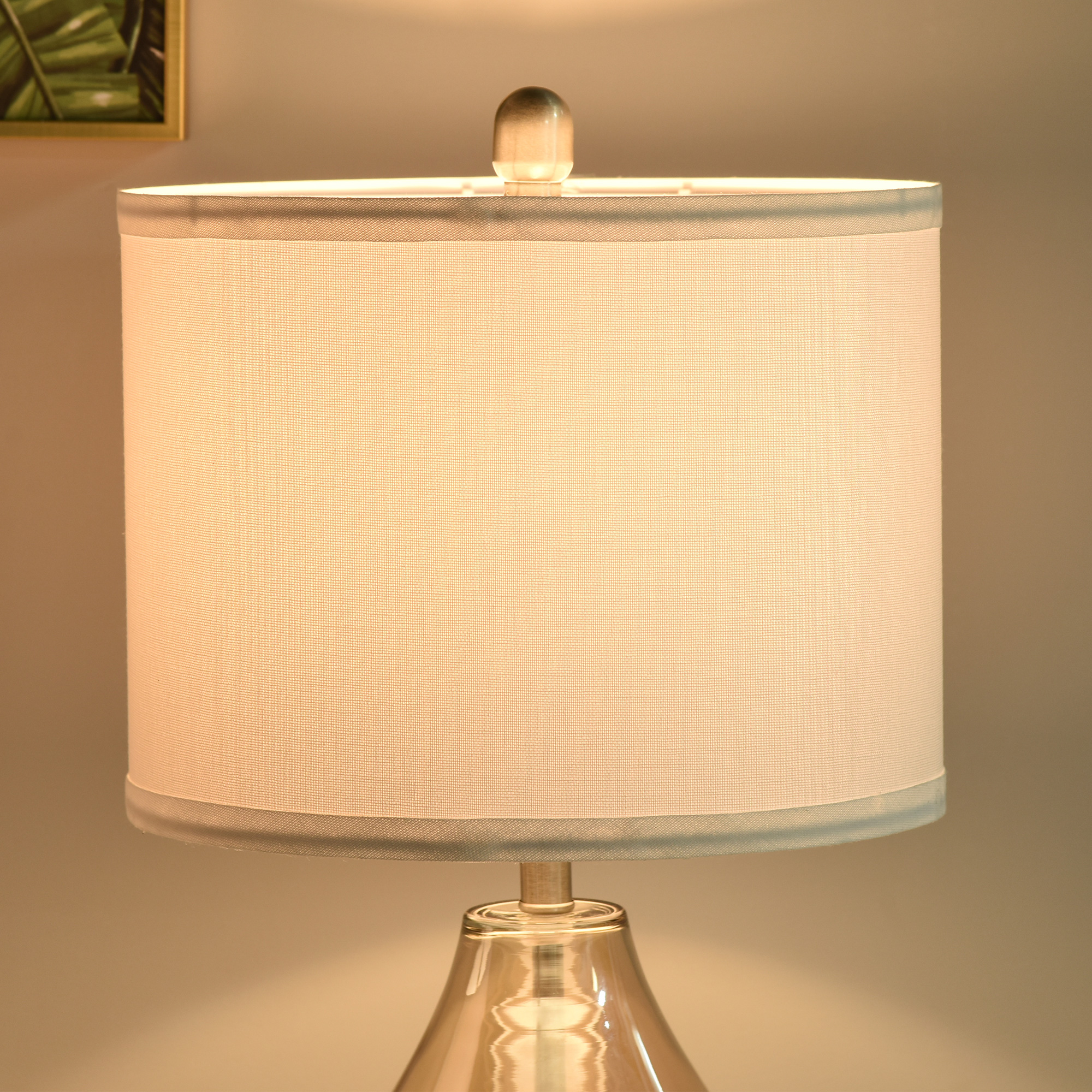 Tischlampe 2er-Set Tischleuchte mit Leinen-Lampenschirm, Glas tropfenförmigen Stangen, Nachttischlampe mit E27-Fassung, für Schlafzimmer, Wohnzimmer, Weiß