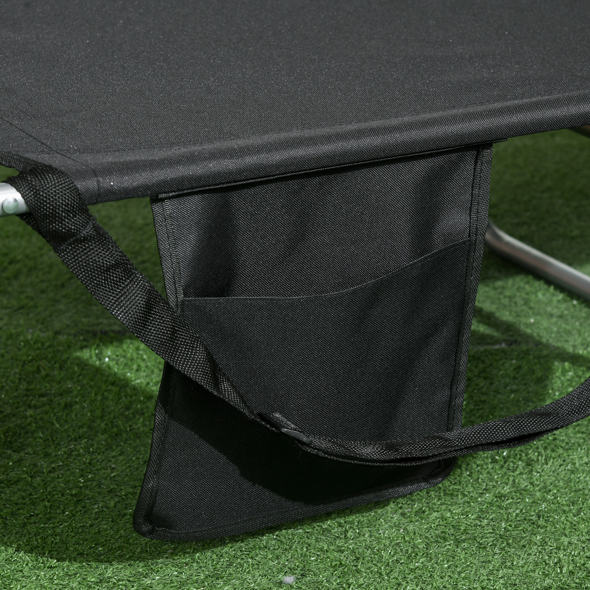 Gartenliege, Liegestuhl mit gepolsterter Gesichtsöffnung, Massage-Liege für draußen, Seitentasche, Stoff, Metall, Schwarz