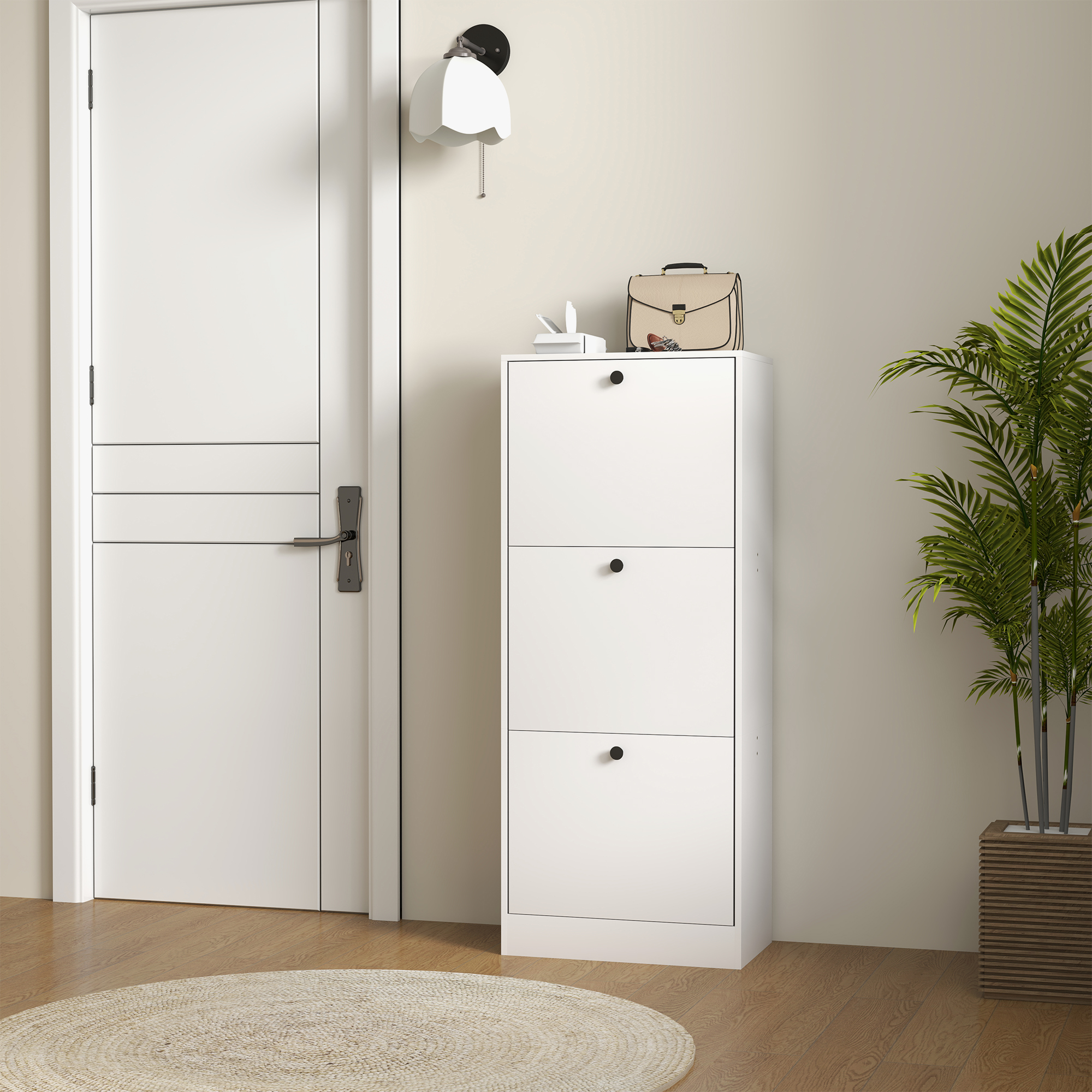 Schuhschrank, Schuhregal, 3 Klappfächer, verstellbar, Spanplatte, Weiß