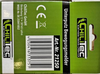 Unterputz PIR-Bewegungsmelder 160°, LED geeignet, 3-Draht Technik, weiß