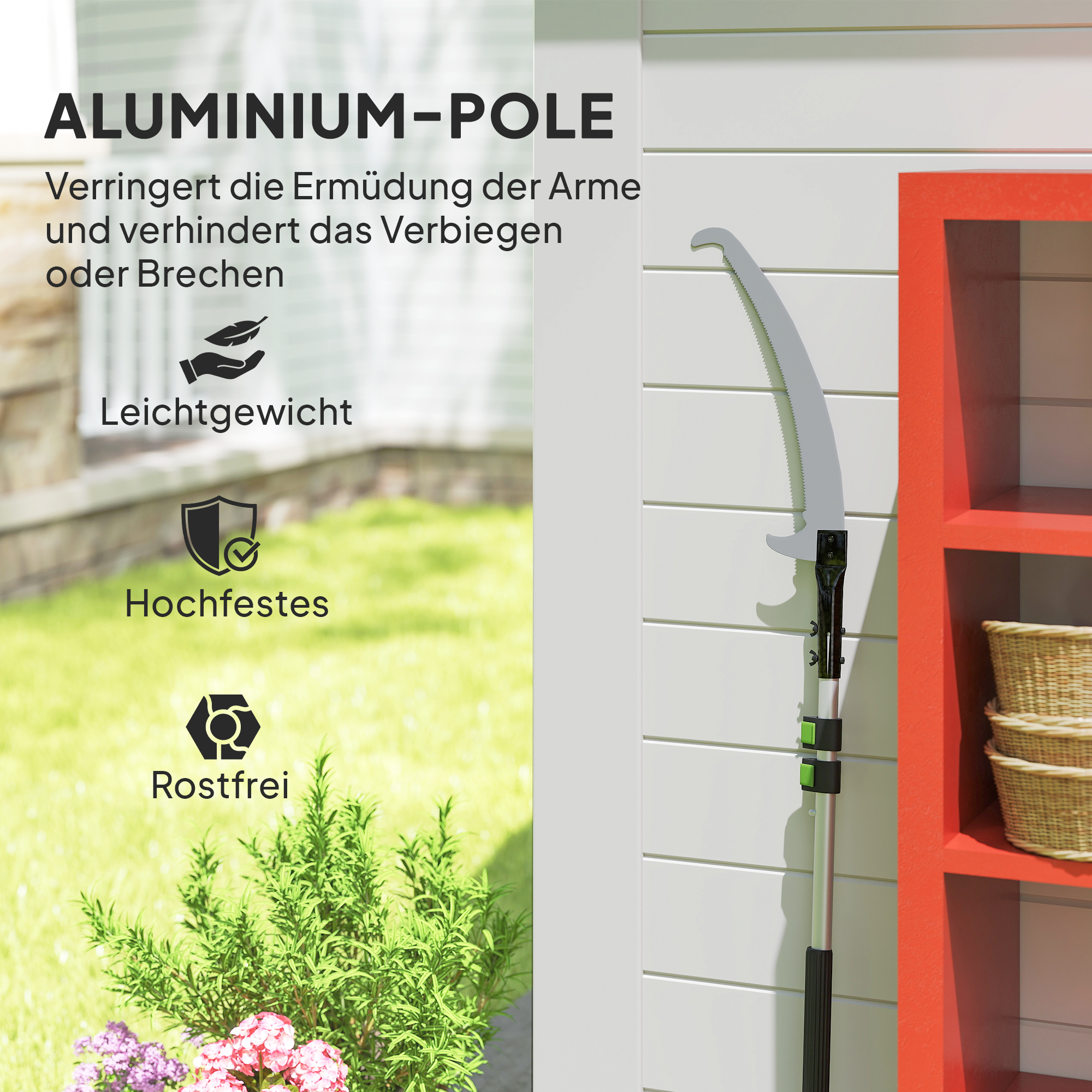 Teleskop Astsäge 1,5-2,6m Baumschere mit Feststellvorrichtung, Teleskop-Griff Antihaftbeschichtet Klinge Schwarz