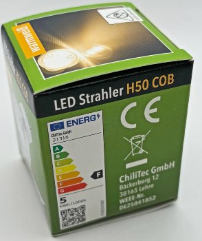 LED Strahler GU10 "H50 COB" / 3000k, 440lm, 230V/5W, warmweiß