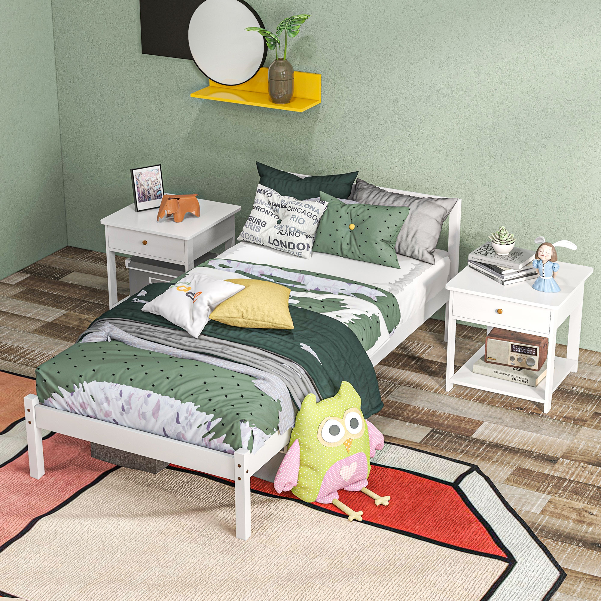 Einzelbettgestell, Kopfteil & Lattenrost, 26cm Freiraum unter Bett, Kiefernholz, 208x96x70 cm, Weiß