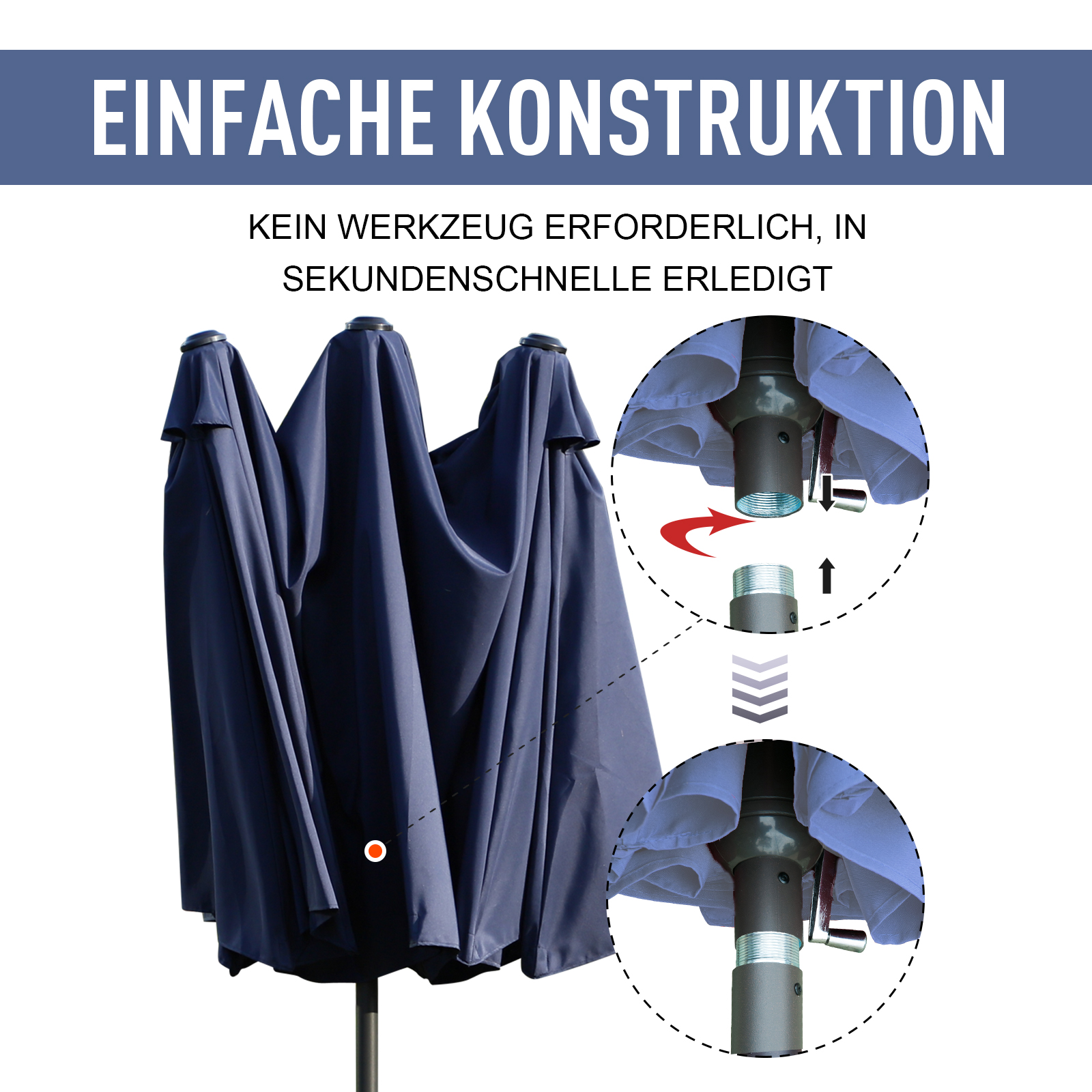 Doppelsonnenschirm 455 x 270 cm Gartenschirm mit Handkurbel oval stabil Metallstange Marktschirm Doppelsonnenschirm Terrassenschirm Sonnenschutz für Strand Balkon Terrasse Garten Blau