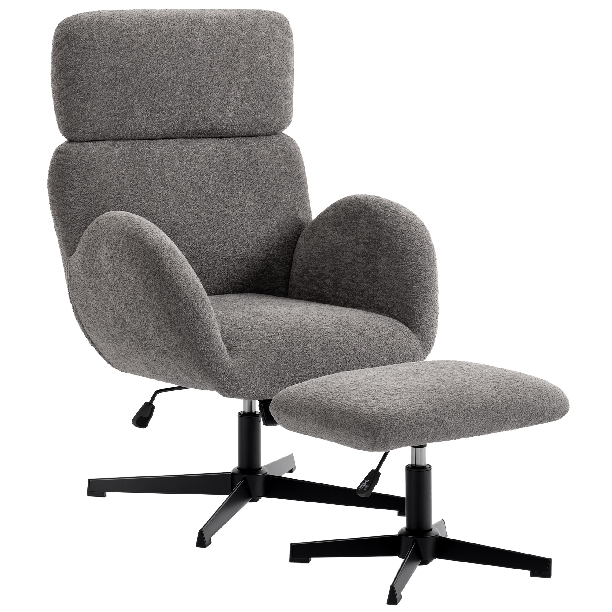 drehbarer Sessel mit Fußhocker, höhenverstellbarer Akzentstuhl mit verstellbarer Kopfstütze, Schaukel-Funktion, Grau