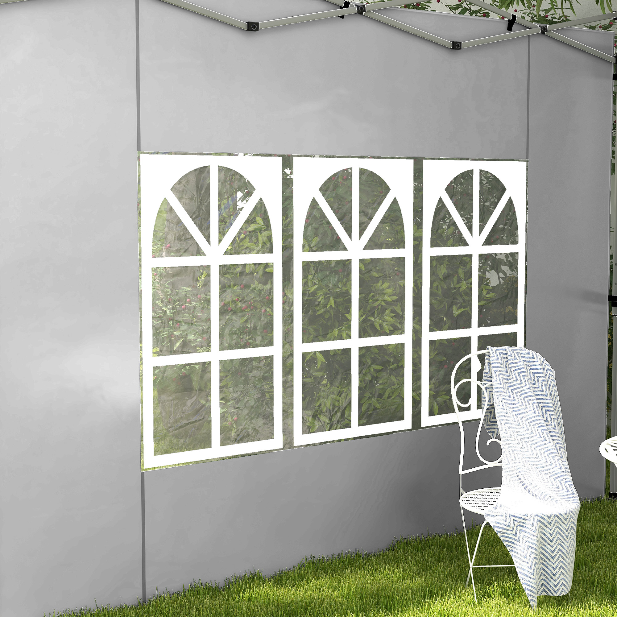 2er-Set Seitenteile für Pavillon 3x3/3x4 m, Seitenwand mit Fenster, wasserdicht Hellgrau