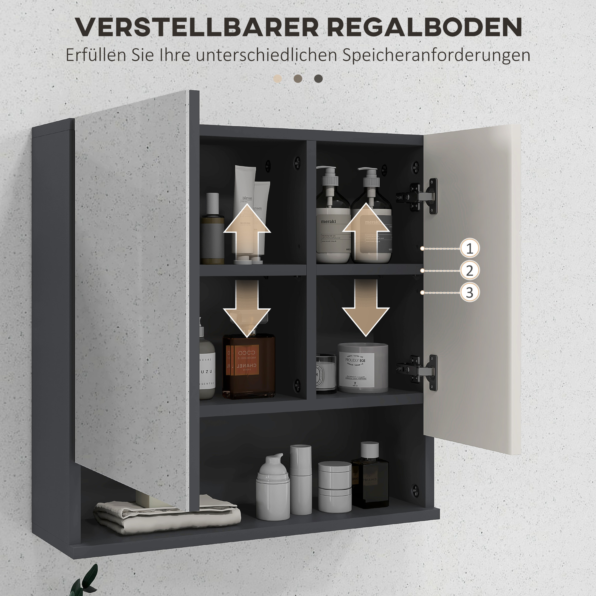 Badezimmerschrank, Spiegeltür, verstellbare Regale, bis zu 15 kg belastbar, Weiß