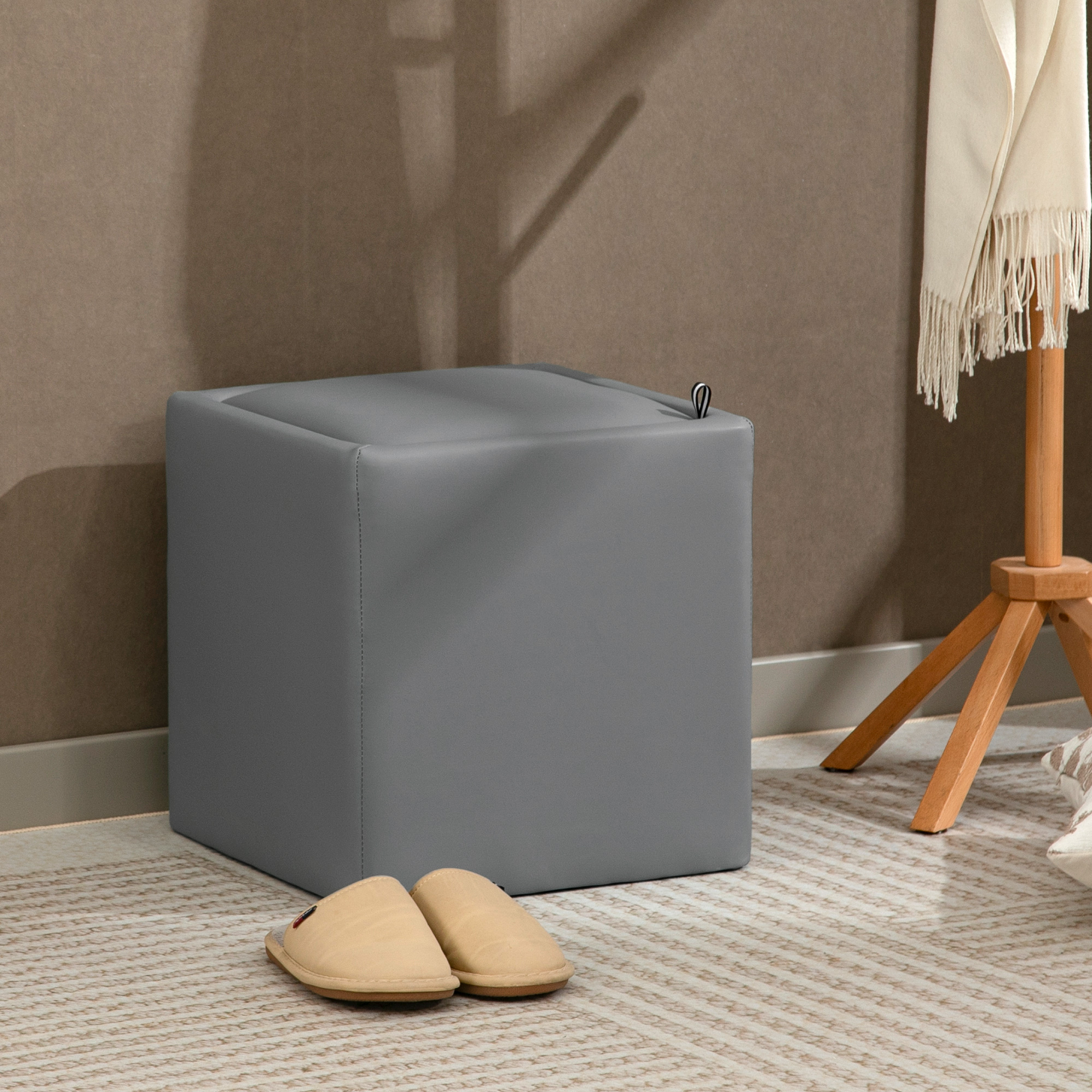 Sitzhocker mit Stauraum Hocker mit Deckel, Quadratischer Fußhocker Sitzwürfel Kunstleder 40 x 40 x 40 cm Grau