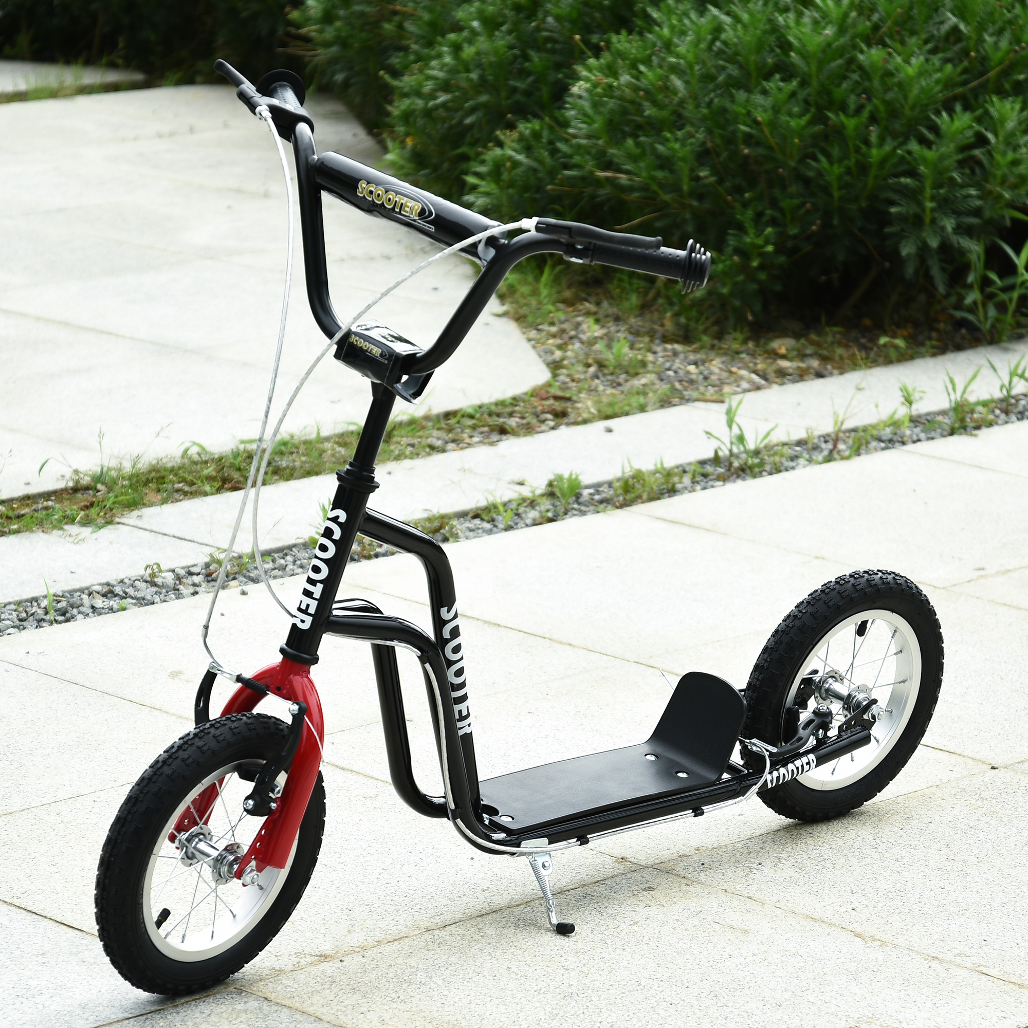 Kinderroller Lenker Verstellbar Scooter Tretroller Cityroller Kinder Roller Kickboard mit Luftreifen 12 Zoll ab 5 Jahre Schwarz 120 x 58 x 75-80 cm