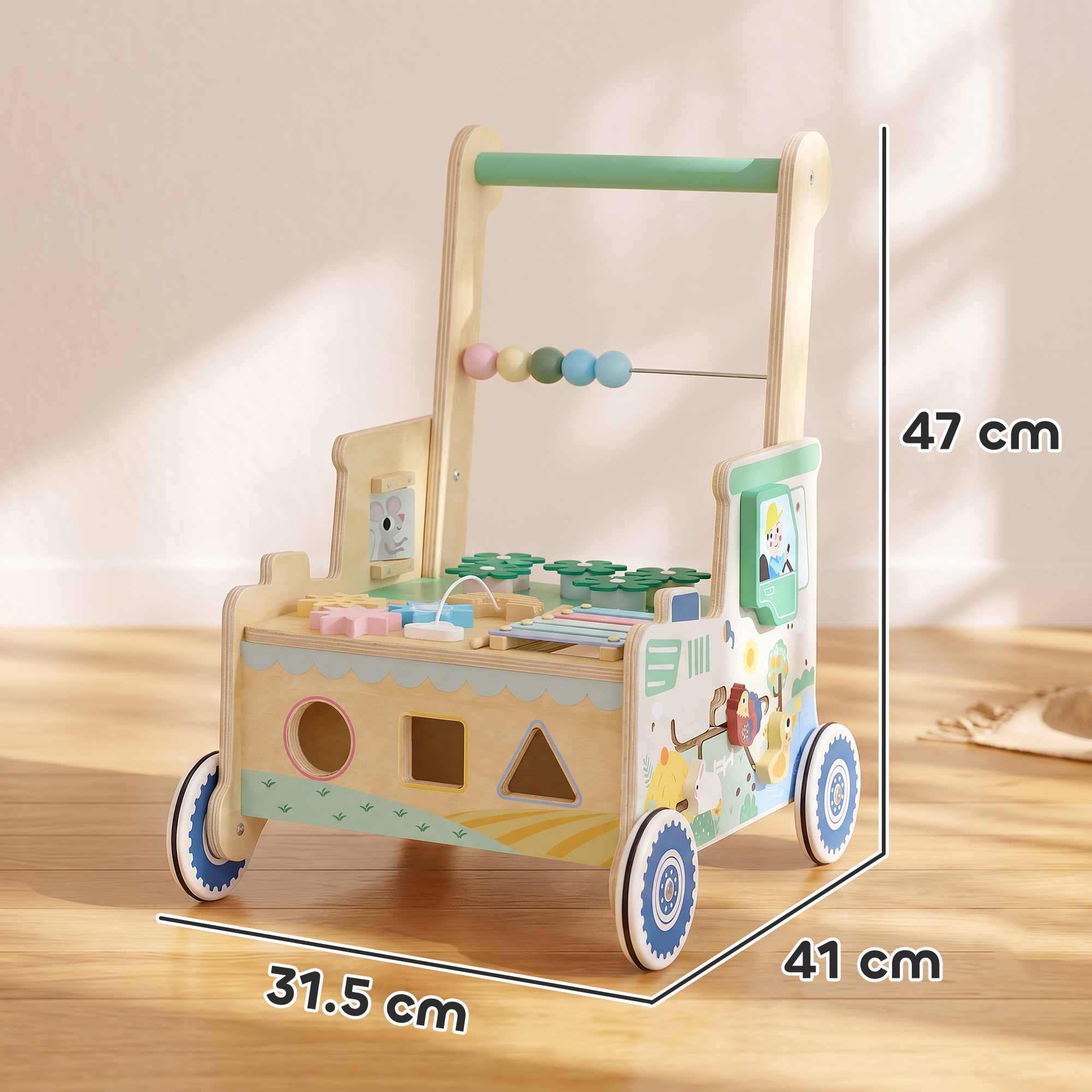 Baby Lauflernwagen Lauflernhilfe mit Rädern Bauklötze Stauraum Montessori Aktivitätszentrum für 1-3 Jahre Grün