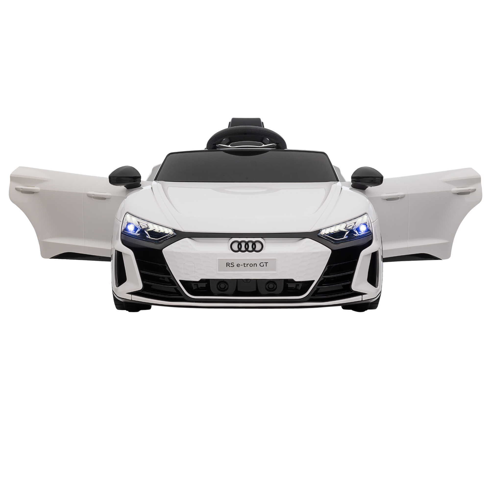 Kinder-Elektroauto Audi RS e-tron GT mit Sicherheitsgurt, Fernbedienung, Scheinwerfern, Musikfunktion, weiß, 103 x 58 x 41cm
