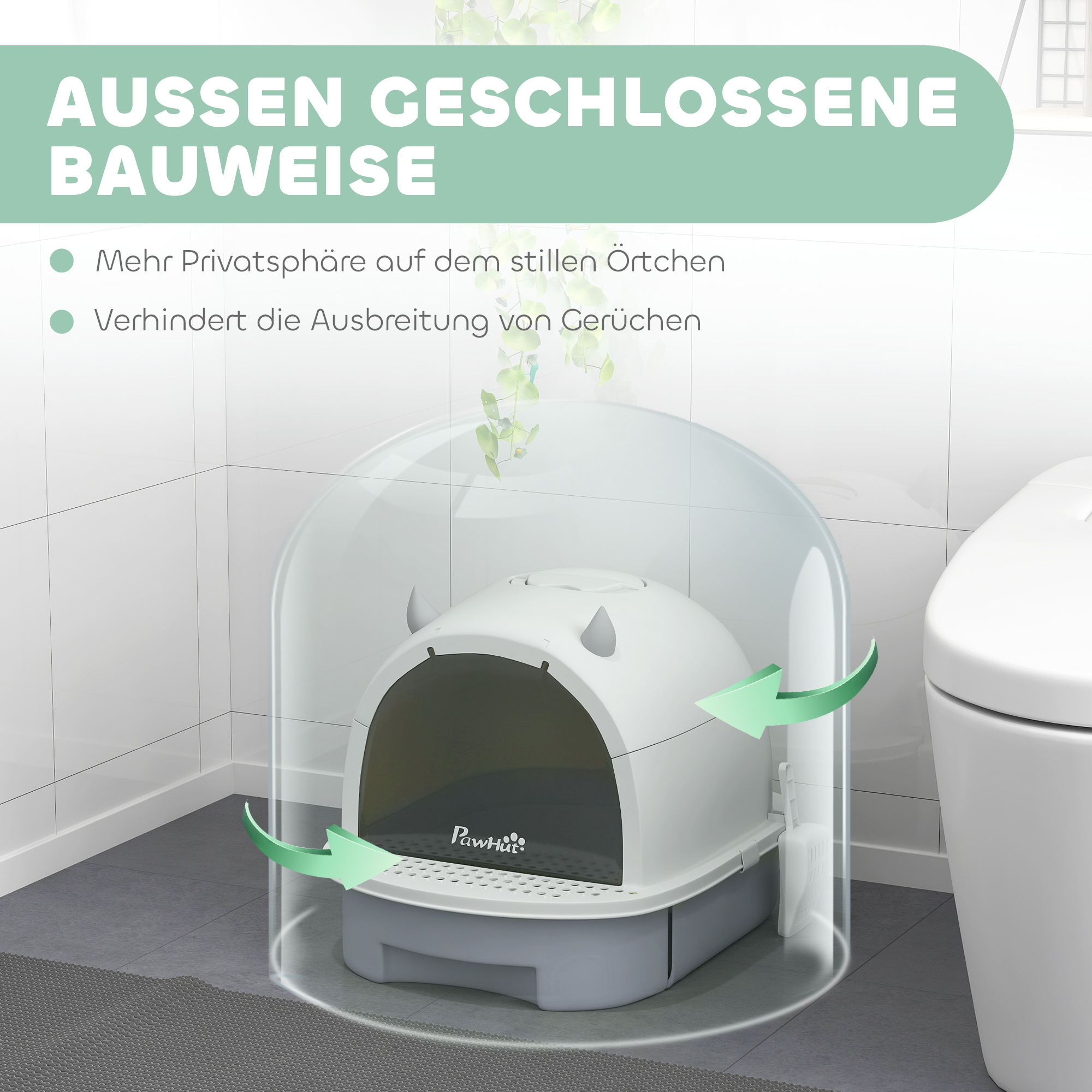 Katzenklo mit Deckel Katzentoilette mit Schaufel Bodenschublade Eingangspedal für Katzen bis 5 kg 40,5x52x39 cm Grau