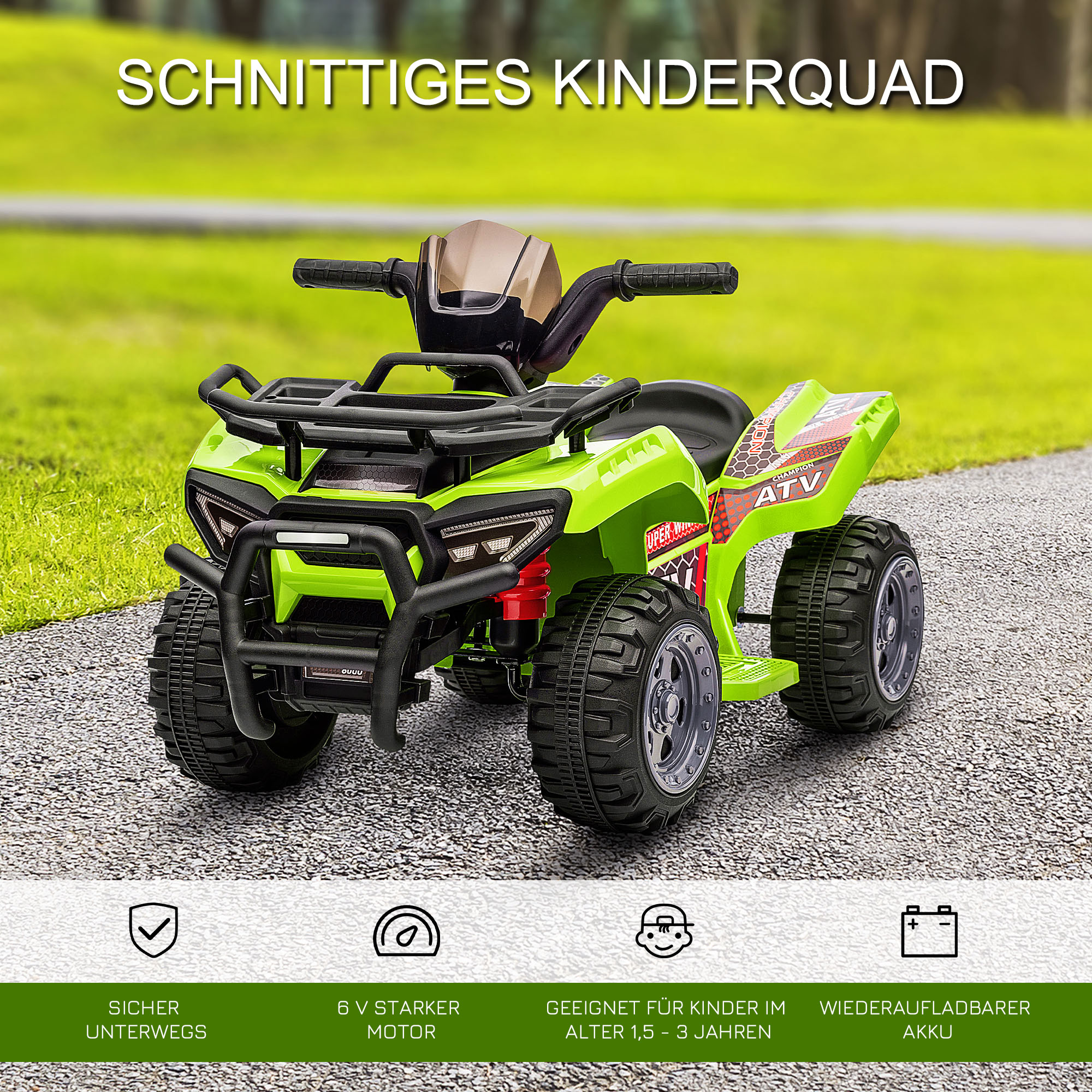 Kinderquad 6V Kinderquad mit Vorwärtsfunktion, Musik, Elektro-Quad für Kinder 1,5-3 Jahre Grün