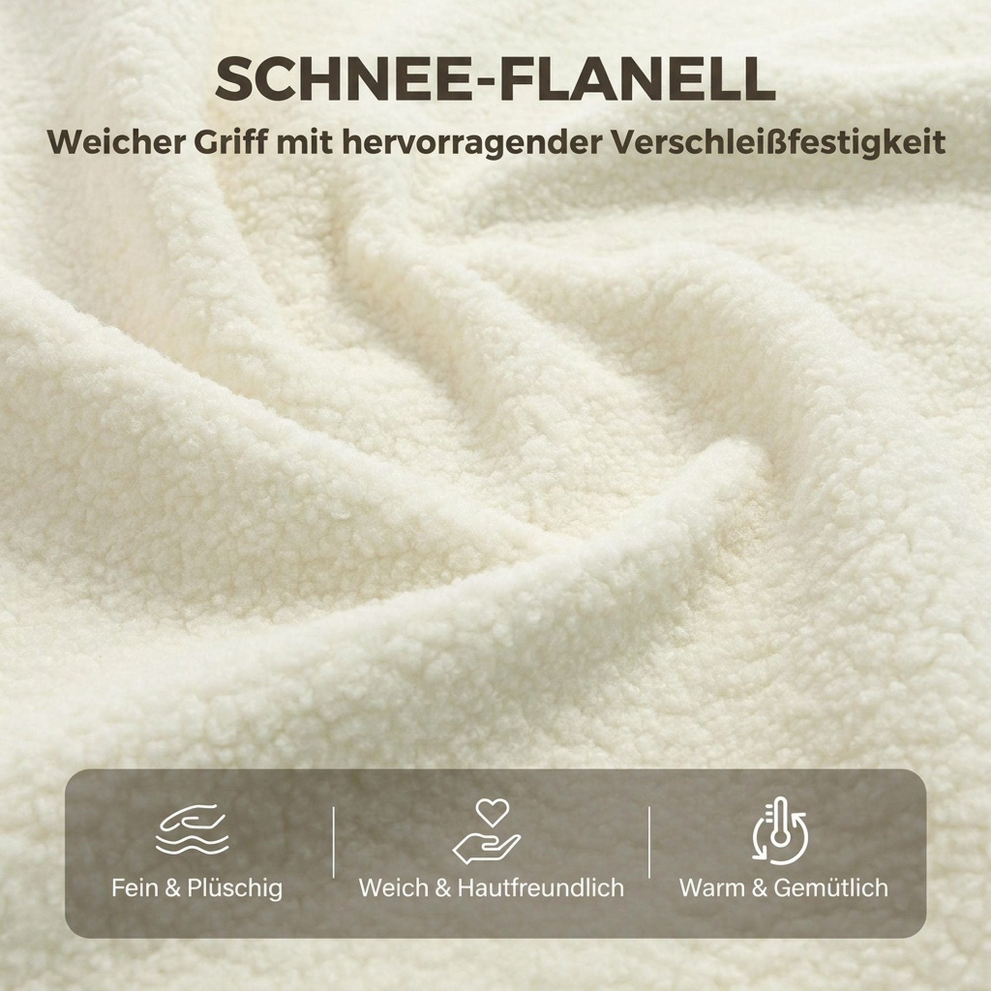 Schaukelstuhl mit Seitentaschen, Snow-Flannel-Bezug und Beinen aus Gummibaumholz, cremeweiß