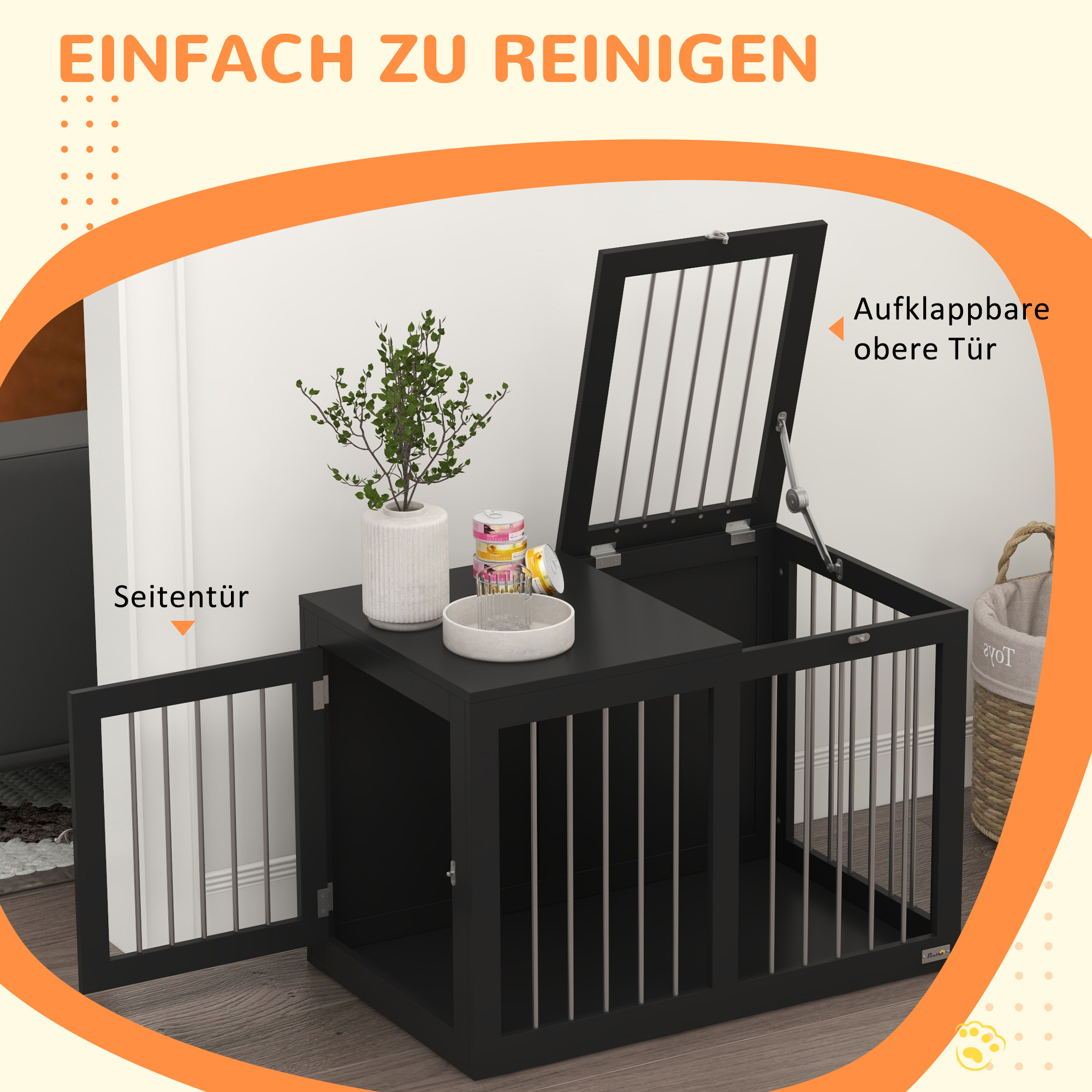 Hundekäfig Hundebox Hundetransportbox,  2 Türen, verriegelbar, Stahlgitter, 80 cm x 50 cm x 56,5 cm, Schwarz