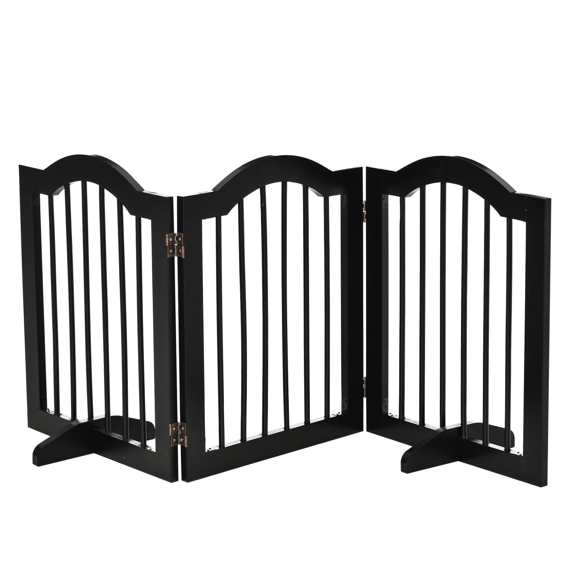 Absperrgitter Hund 3-teilig, 154,5 x 61 cm Faltbar Hundegitter mit Tür, Türschutzgitter mit 2 Stützfüßen, Freistehend Treppengitter für Küche, Flur, Schwarz