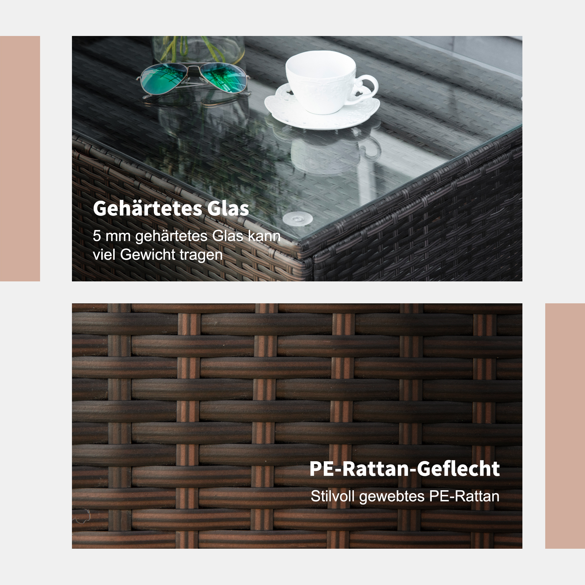 Garten Beistelltisch Couchtisch Gartentisch Balkontisch Polyrattan Braun 85 x 50 x 39 cm