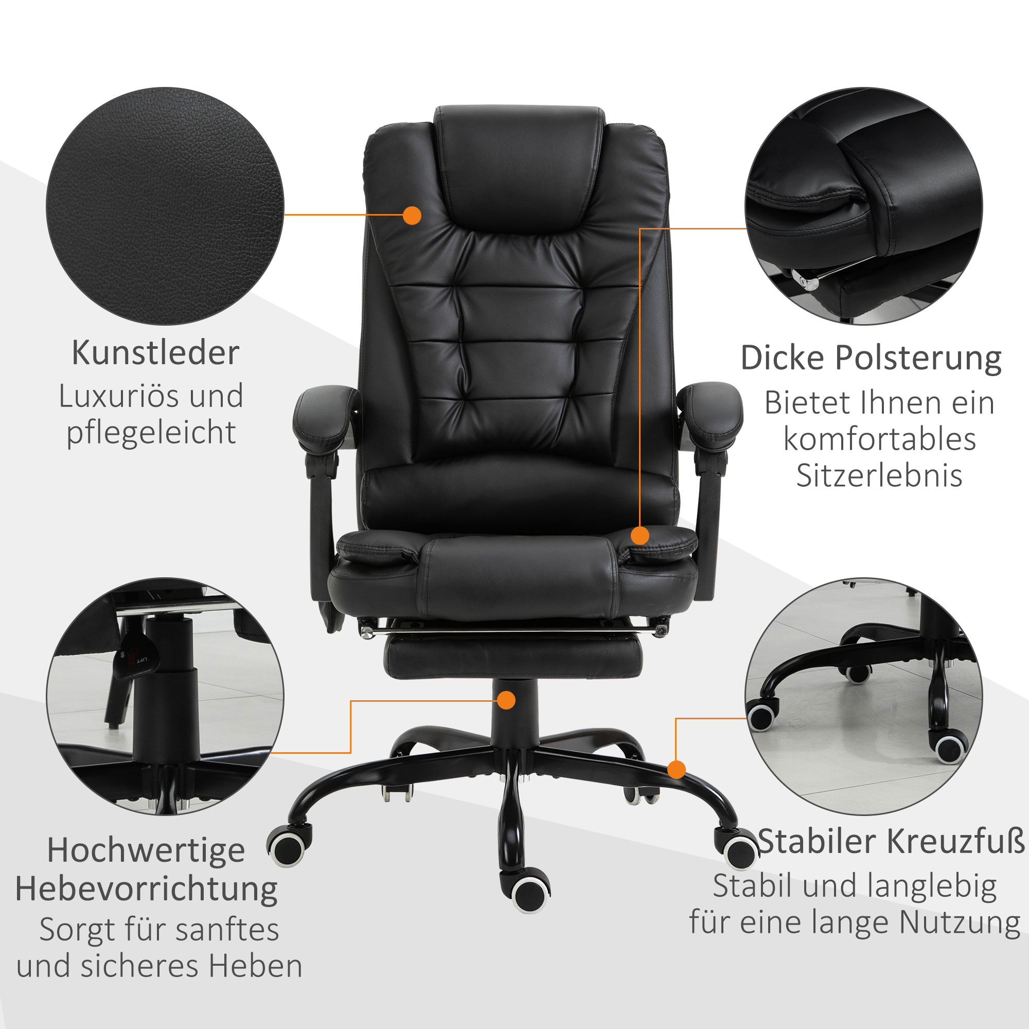 Schreibtischstuhl mit 7 Massagepunkten, höhenverstellbarer Drehstuhl mit integrierter Fußstütze, 67 x 79 x 111-121 cm