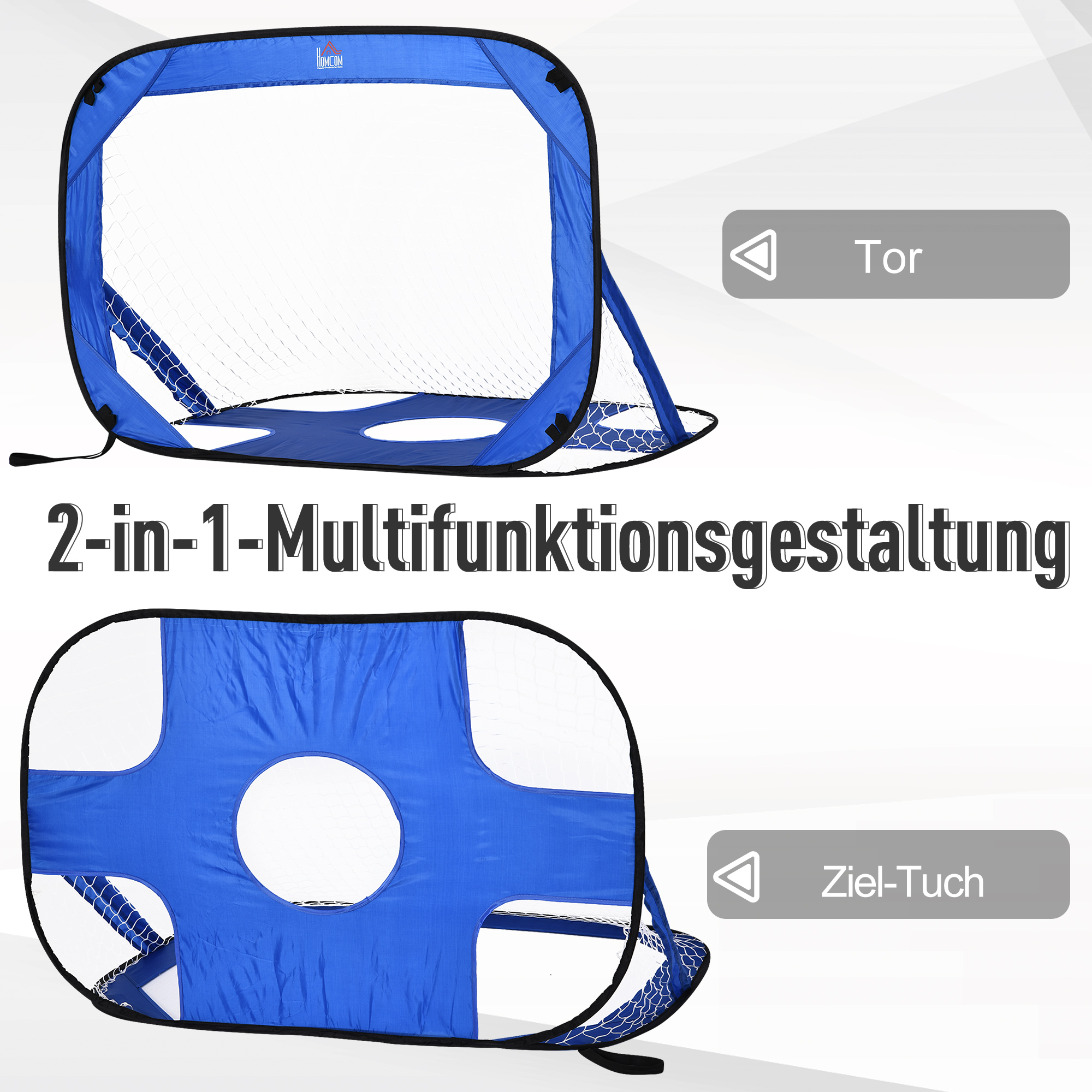 Fußballtore, Pop Up Tor, Tragbares Fußballnetz, 2er Set Minitore, mobil mit Tragetasche, Faltbar, Blau, 123 x 80 x 80 cm