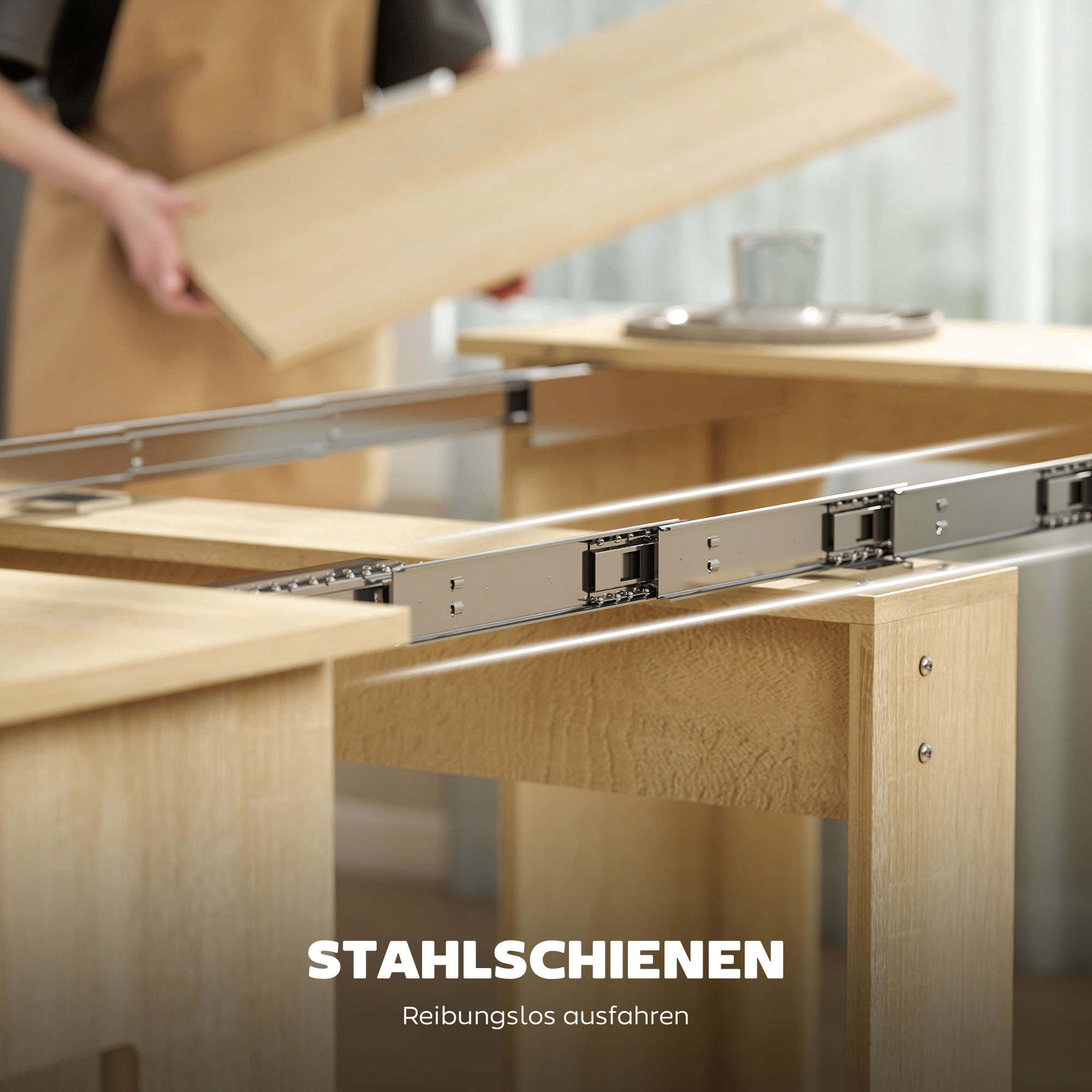 Esstisch, Klapptisch, ausziehbarer Küchentisch, Esszimmertisch, Spanplatten, 60-180 x 85 x 75 cm, Natur