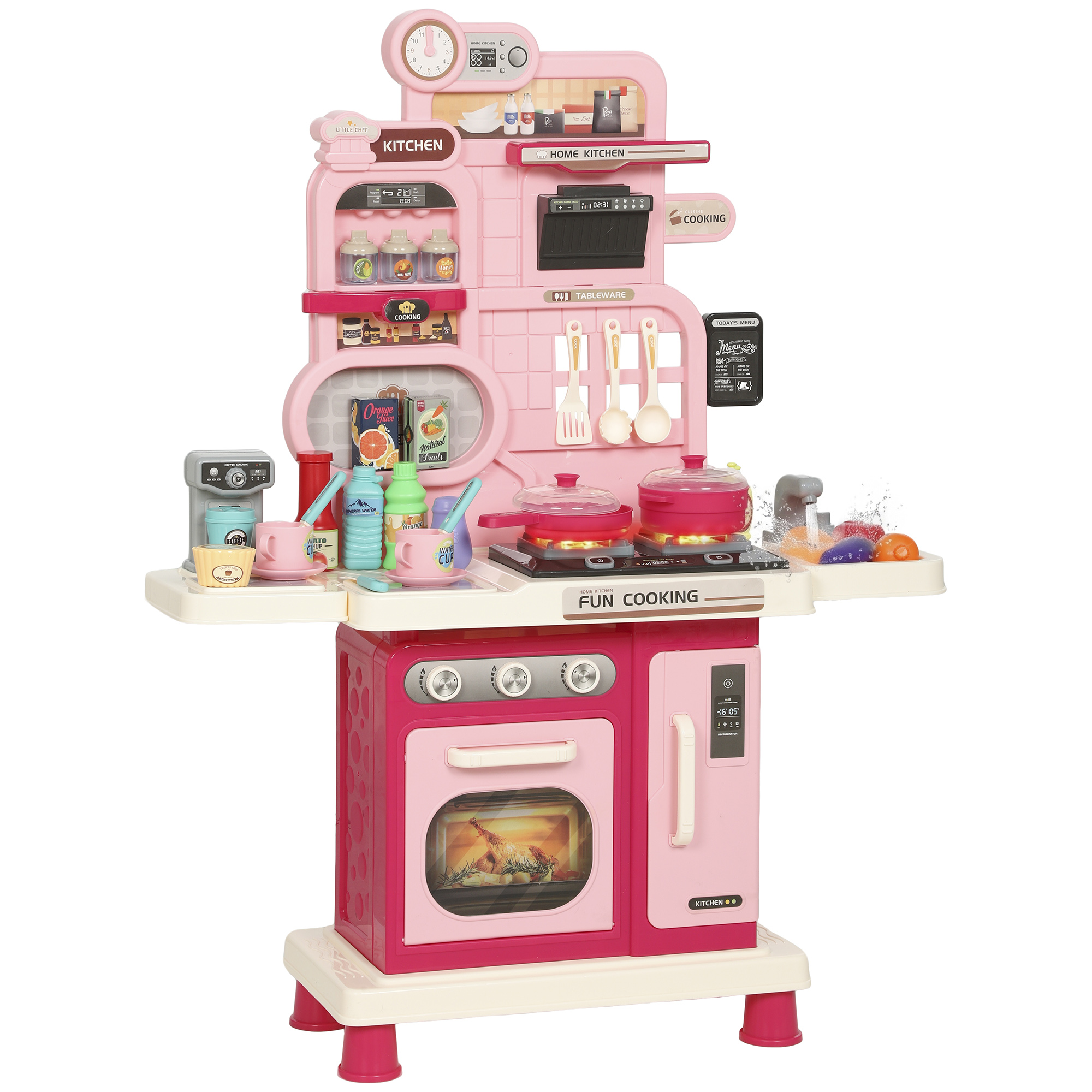 Kinderküche Kinder 33-teilig Spielküche Zubehör mit Licht, Sound, Stauraum, Spielspüle, Herd und Backofe 3-6 Jahren
