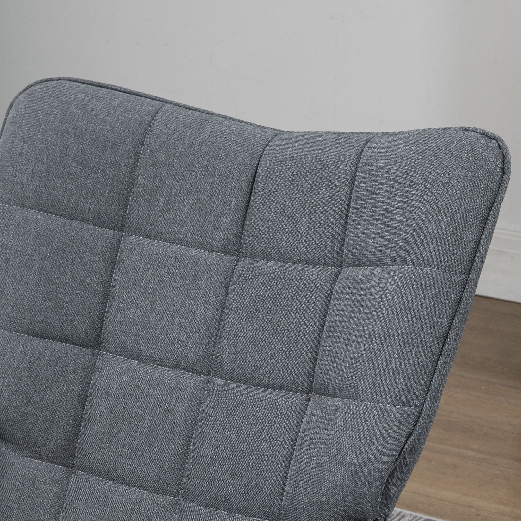 Schaukelstuhl mit Hocker, komfortabel, bis 130 kg, Leinenoptik, 64x89x90cm, Grau