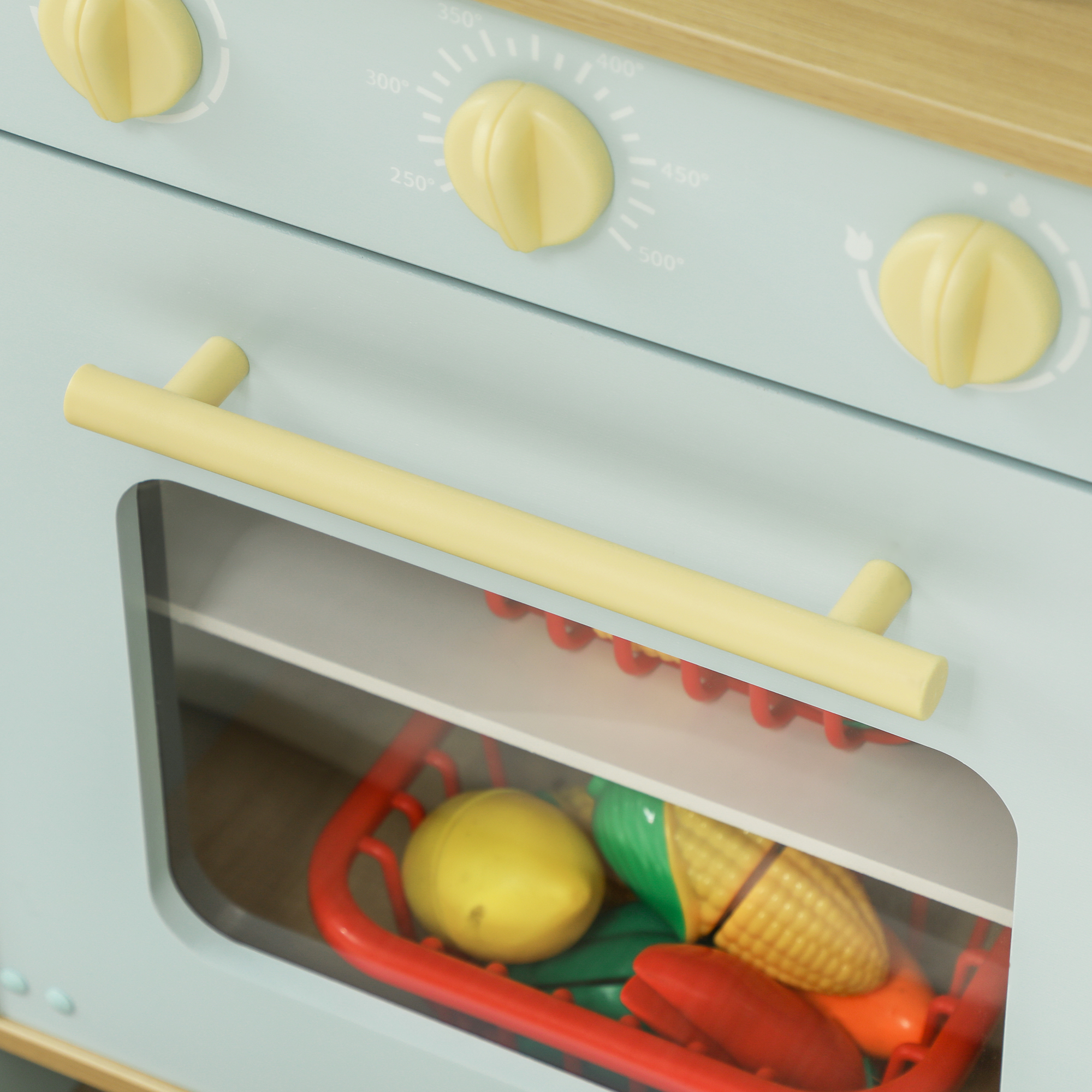 Spielküchen-Set, Kinderküche zum Spielen mit Mikrowelle, Herd und Backofen, Kochutensilien, MDF, Edelstahl, Blau