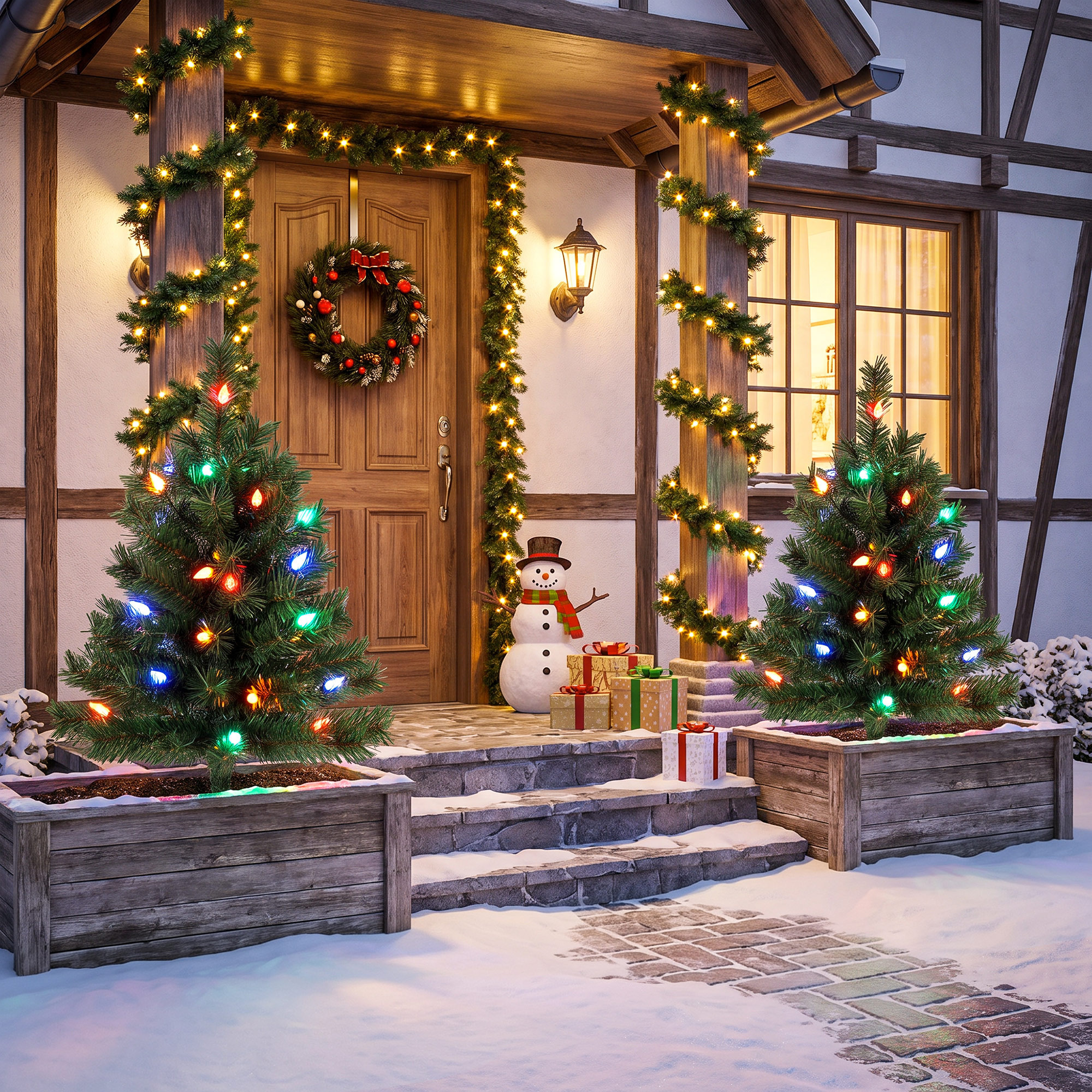 Beleuchteter Weihnachtsbaum 60 cm, 2er-Set, künstlich, mit 60 bunten LED-Lichtern, 130 Zweigspitzen, Grün