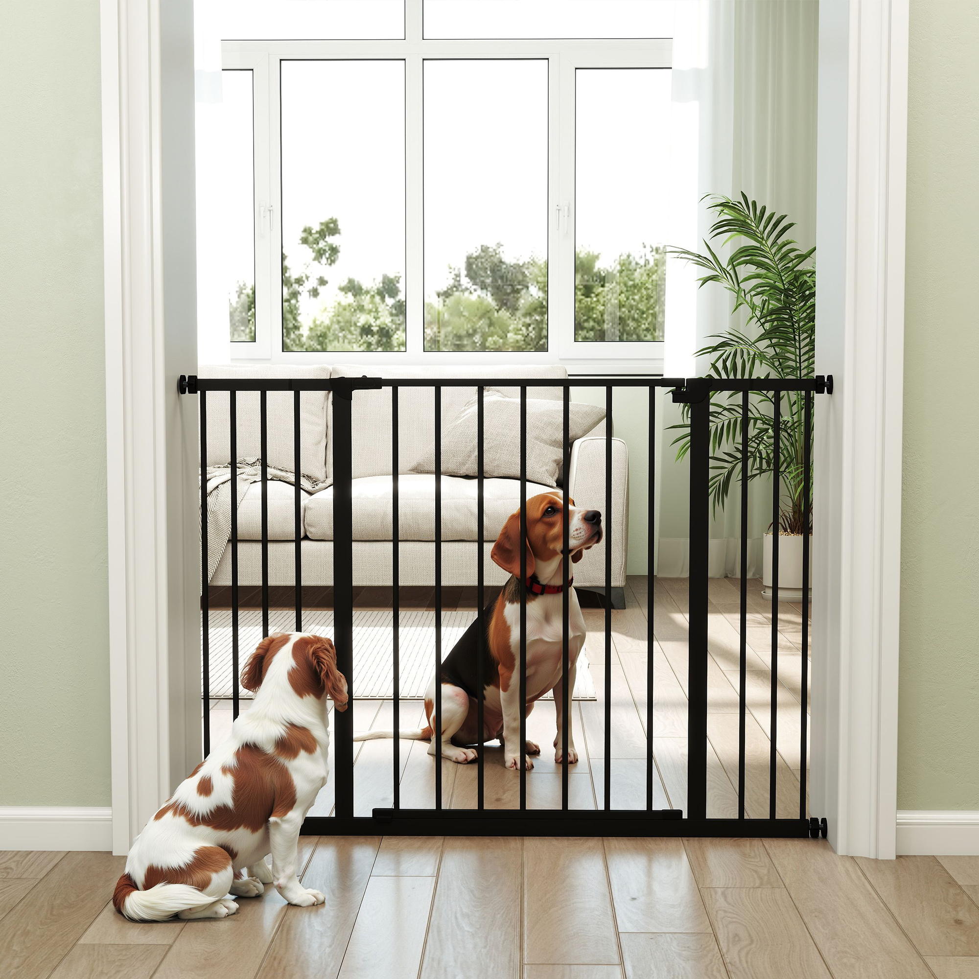 Hunde-Absperrgitter, erweiterbar, Klemmmontage, Stahl, 76-107 x 76 cm, Schwarz