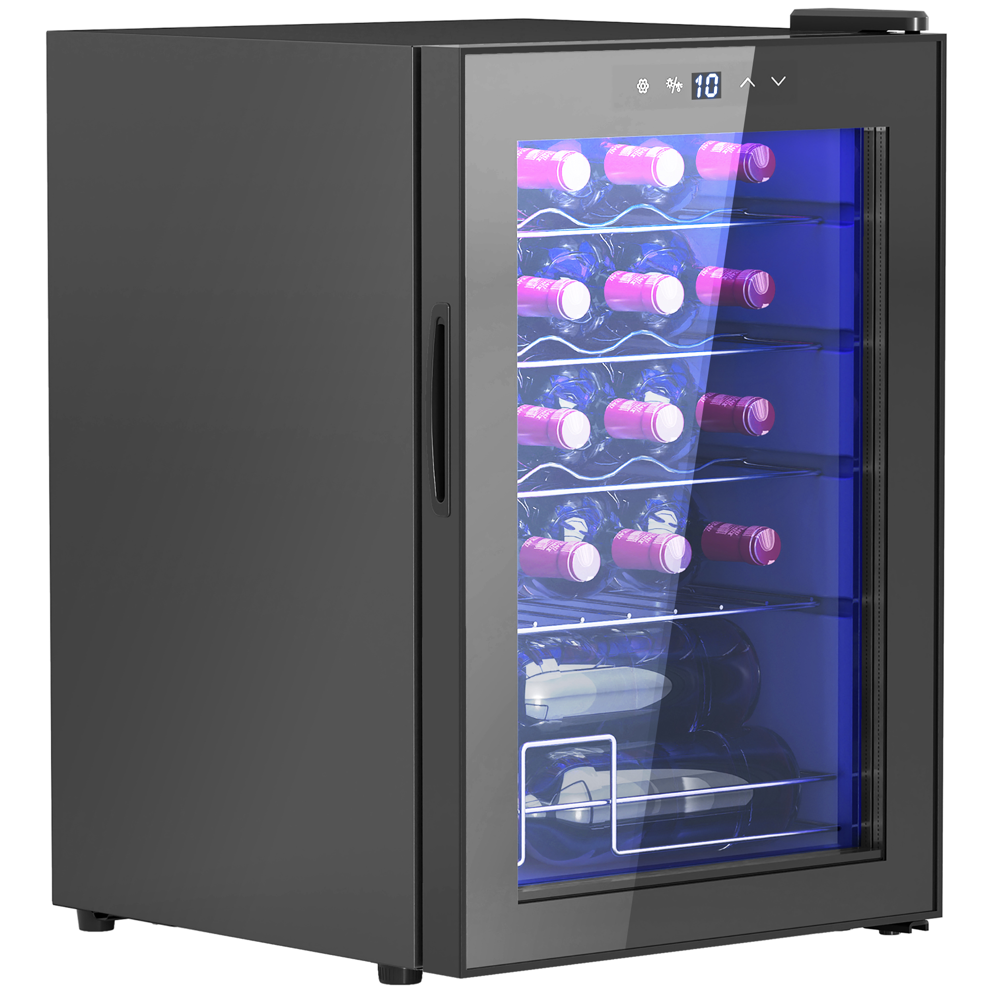 kleiner Weinkühlschrank, Mini-Kühlschrank für 20 Flaschen, 53 Liter Kapazität, mit Glastür, LED-Beleuchtung, Schwarz
