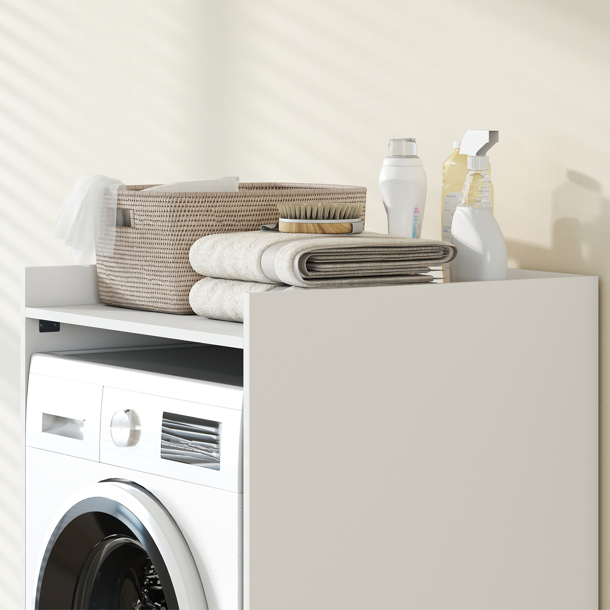 Badezimmerschrank Nischenschrank mit offen Regal, Badschrank für Badezimmer, kleine Räume, 64 x 60 x 97,5 cm, Weiß