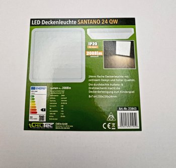 LED Deckenleuchte "Santano 24 Qw" / 23x23cm, 24W, 2088lm, 2900K warmweiß