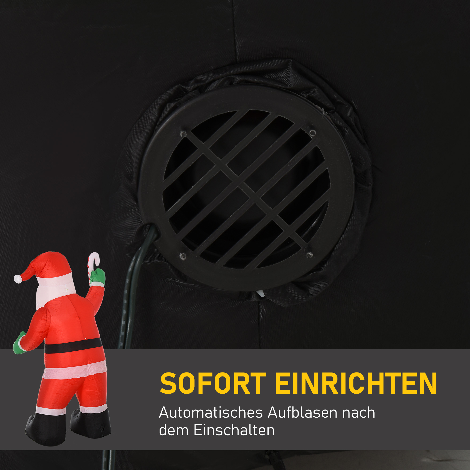 Aufblasbar Weihnachtsdeko, 2,4 m Weihnachtsmann mit LED-Beleuchtung, Zuckerstange für Innen- und Außenbereich