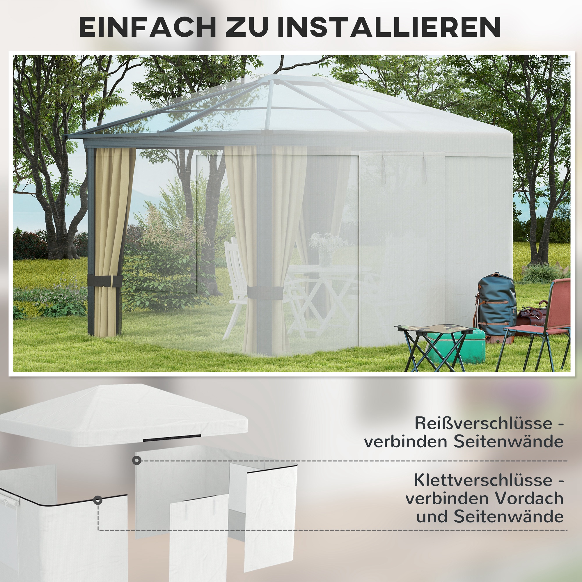 Pavillon-Ersatzdach Ersatzvordach, wetterbeständig, 360  x 300 x 270 cm, Weiß