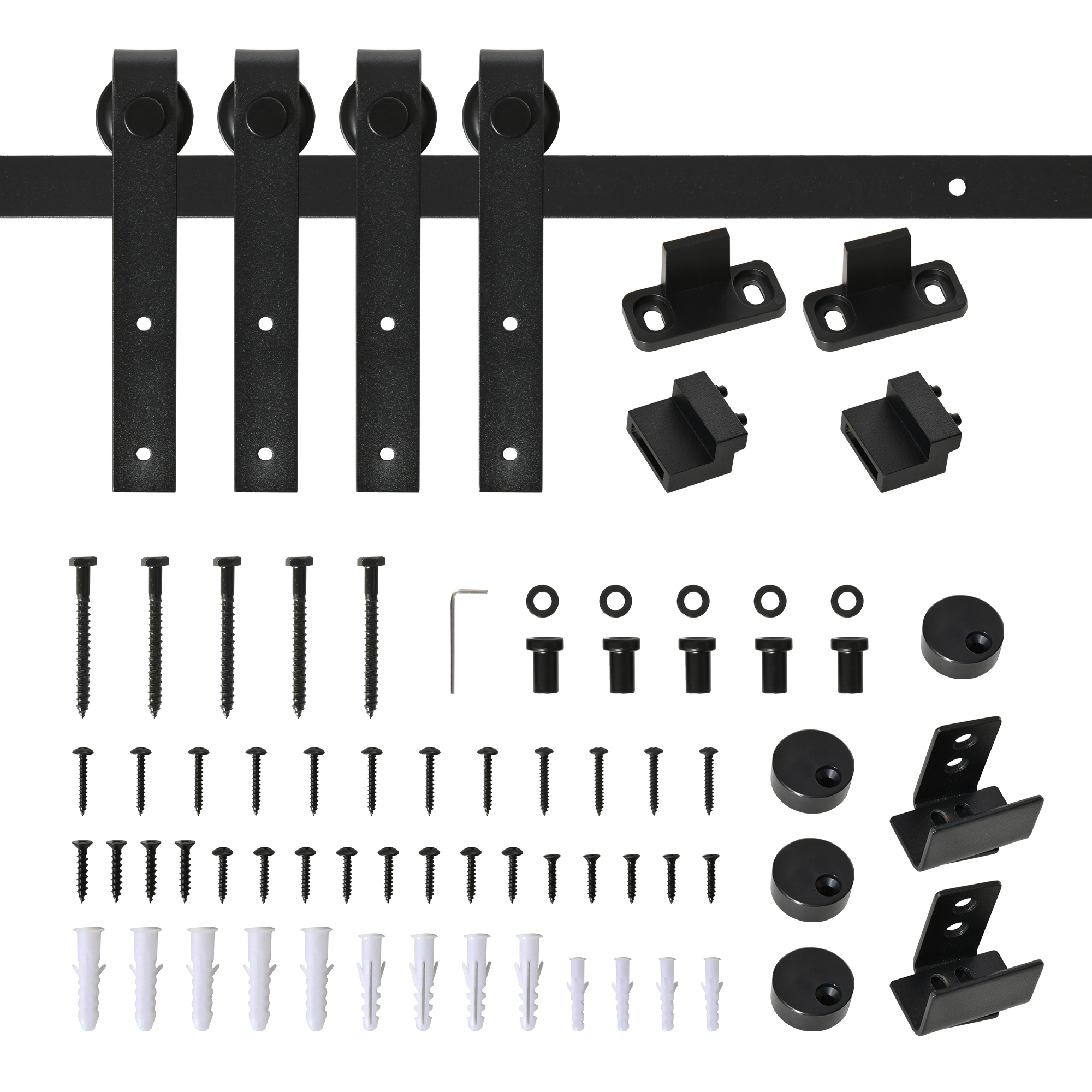 183 cm Schiebetür Komplettset Schiebetürsystem mit Bodenführung, Schiebetür Laufschiene, Laufrollen Schiebetürbeschlag aus Kohlenstoffstahl für Doppelschiebetür