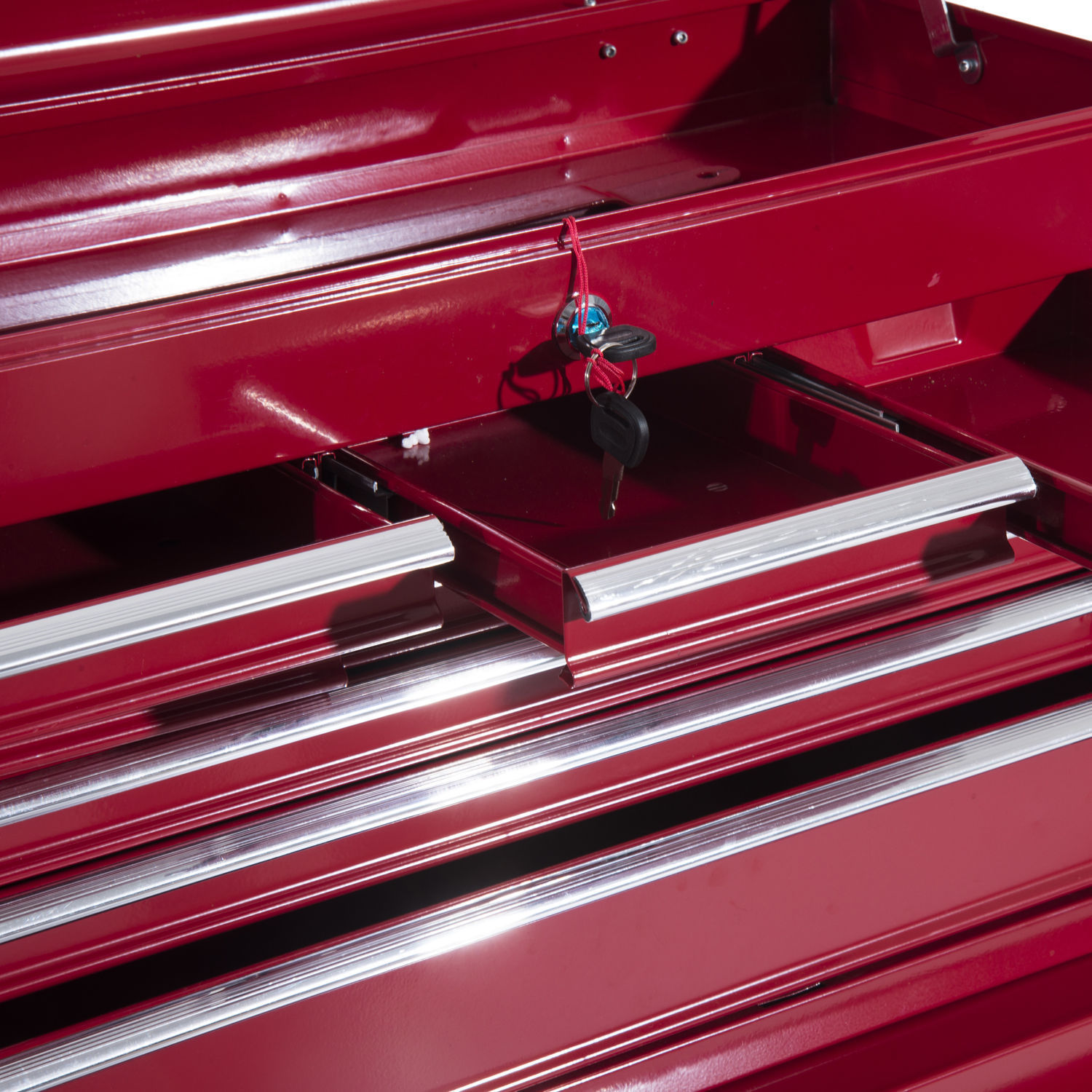 Werkstattwagen mit Werkzeugkasten, Werkzeugwagen leer abschließbar mit Schubladen, Werkzeugfach, Schlüssel und Antirutschmatten, Rot