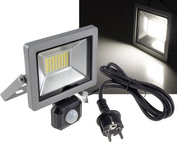 LED-Fluter SlimLine "CTF-SLT30 PIR" / 30W, IP44, 2960lm, 4200K, Bewegungsmelde