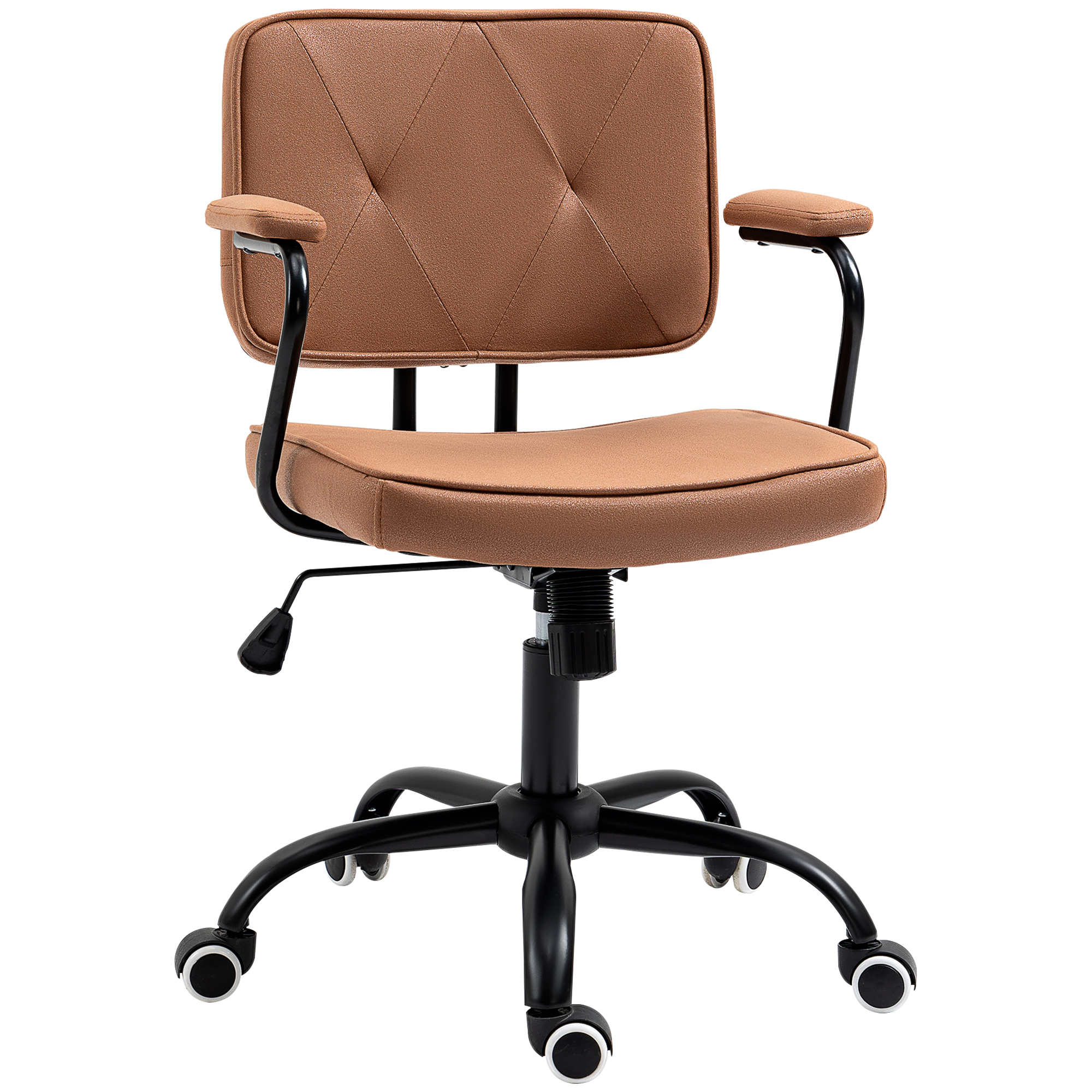 Bürostuhl mit Rollen Drehstuhl Schreibtischstuhl für Büro höhenverstellbar mit Wippfunktion 360°-Drehung neigbar Schaumstoff Braun 61 x 58 x 82-91 cm
