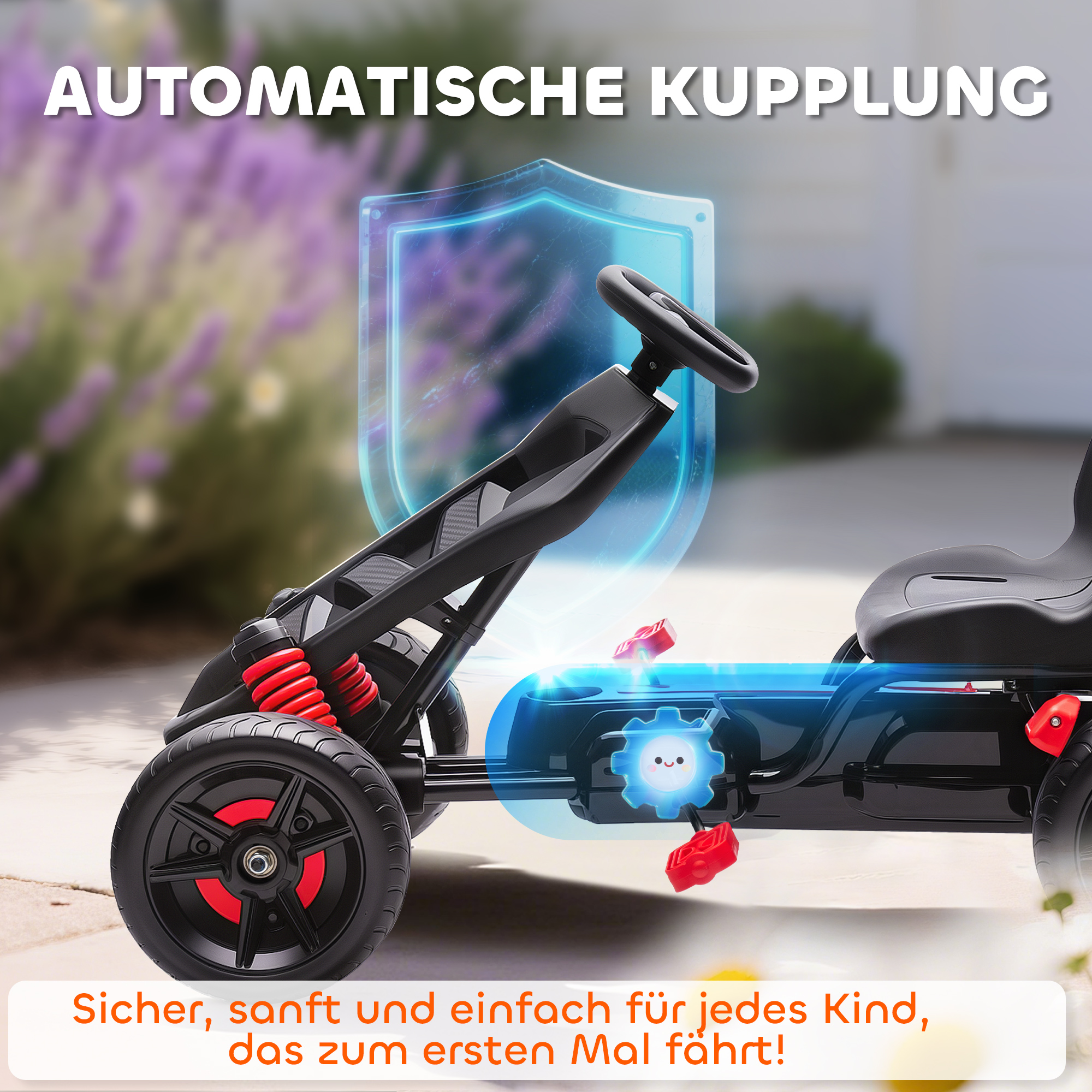 Gokart mit Pedalen, Tretauto für Kinder mit Bremse, rutschfeste Räder, Metallrahmen, 3-6 Jahre, Rot