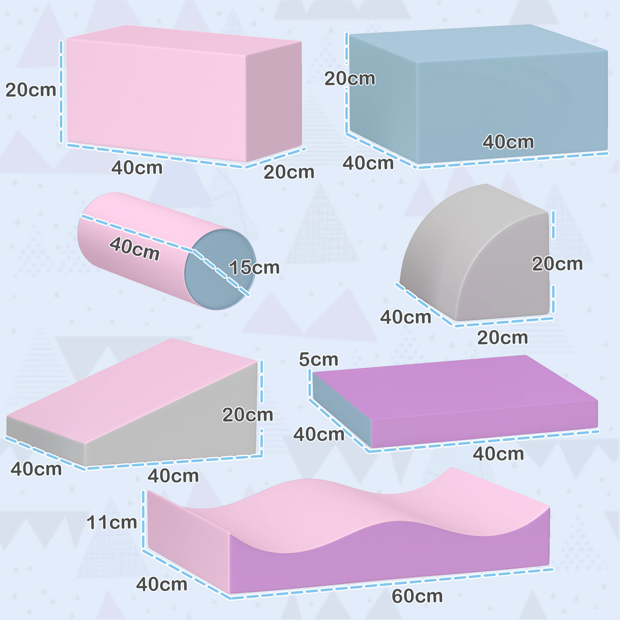 Schaumstoff-Bausteine für Kinder, fördert Kreativität, Kunstleder, 40x40x20 cm, Mehrfarbig, 1-3 Jahre