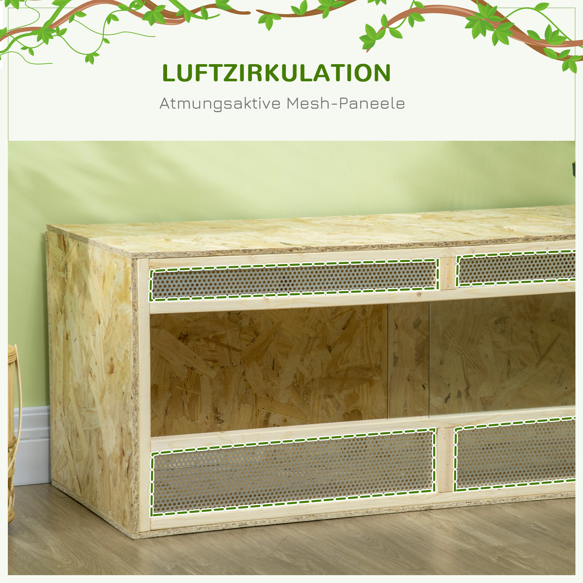 Terrarium für Reptilien/Amphibien, Glasschiebetüren, Lüftungsgitter, 120x50x50cm