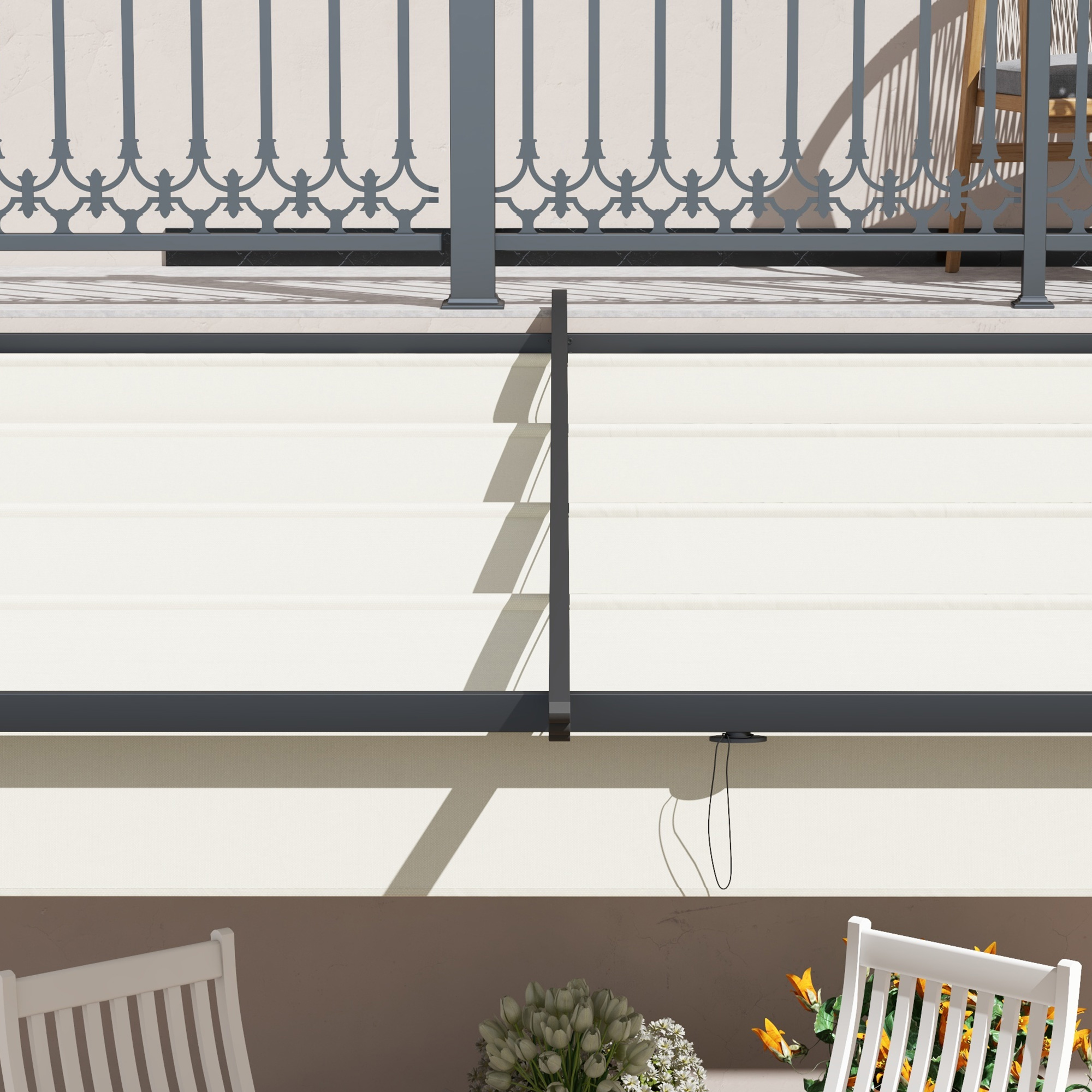 Gartenpavillon 3 x 3m, einziehbares Dach, Wandmontage, Metallrahmen, Cremeweiß