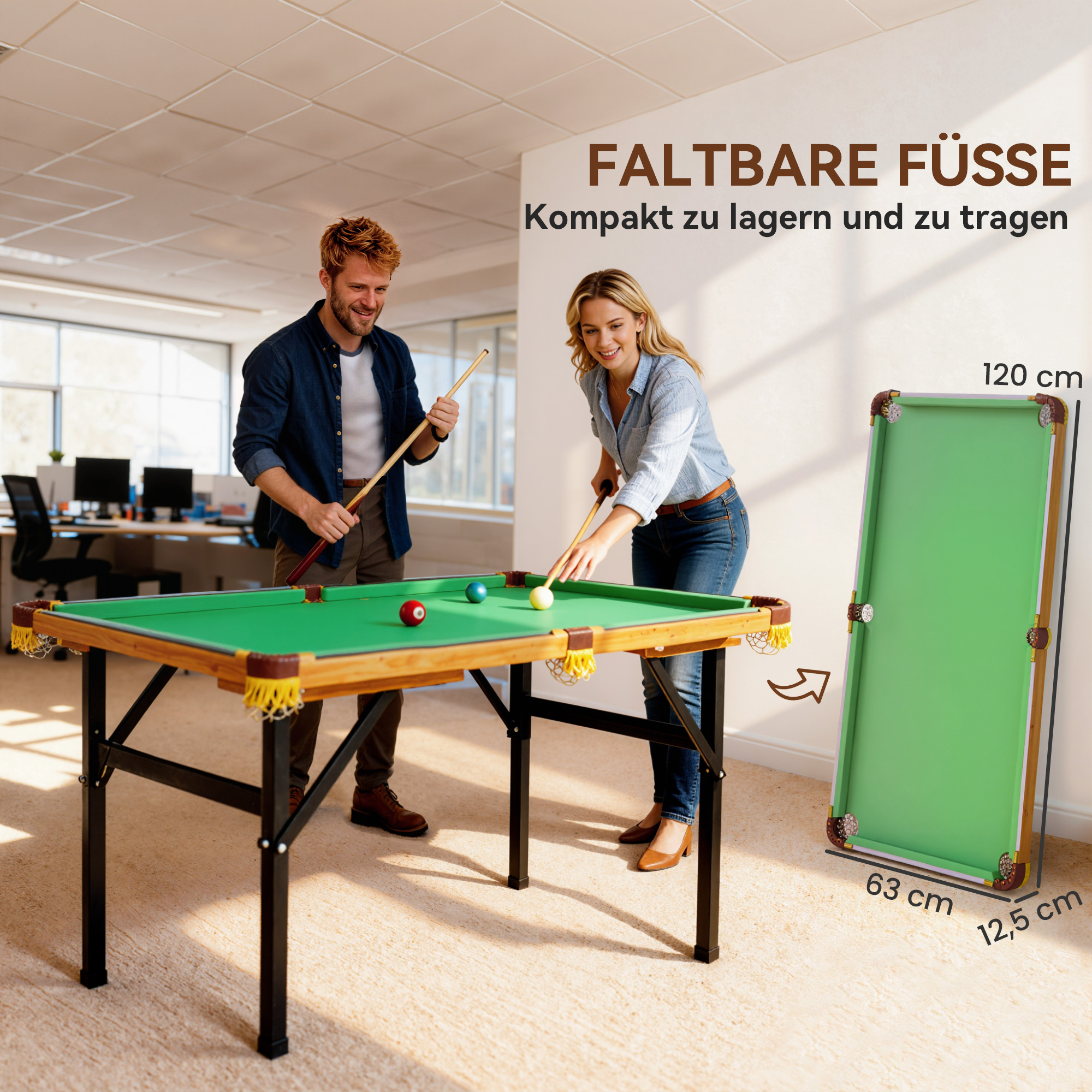 klappbarer Billardtisch, Mini-Billiard-Tisch, 2 Queues, 16 Kugeln, Dreieck, Bürste, Grün